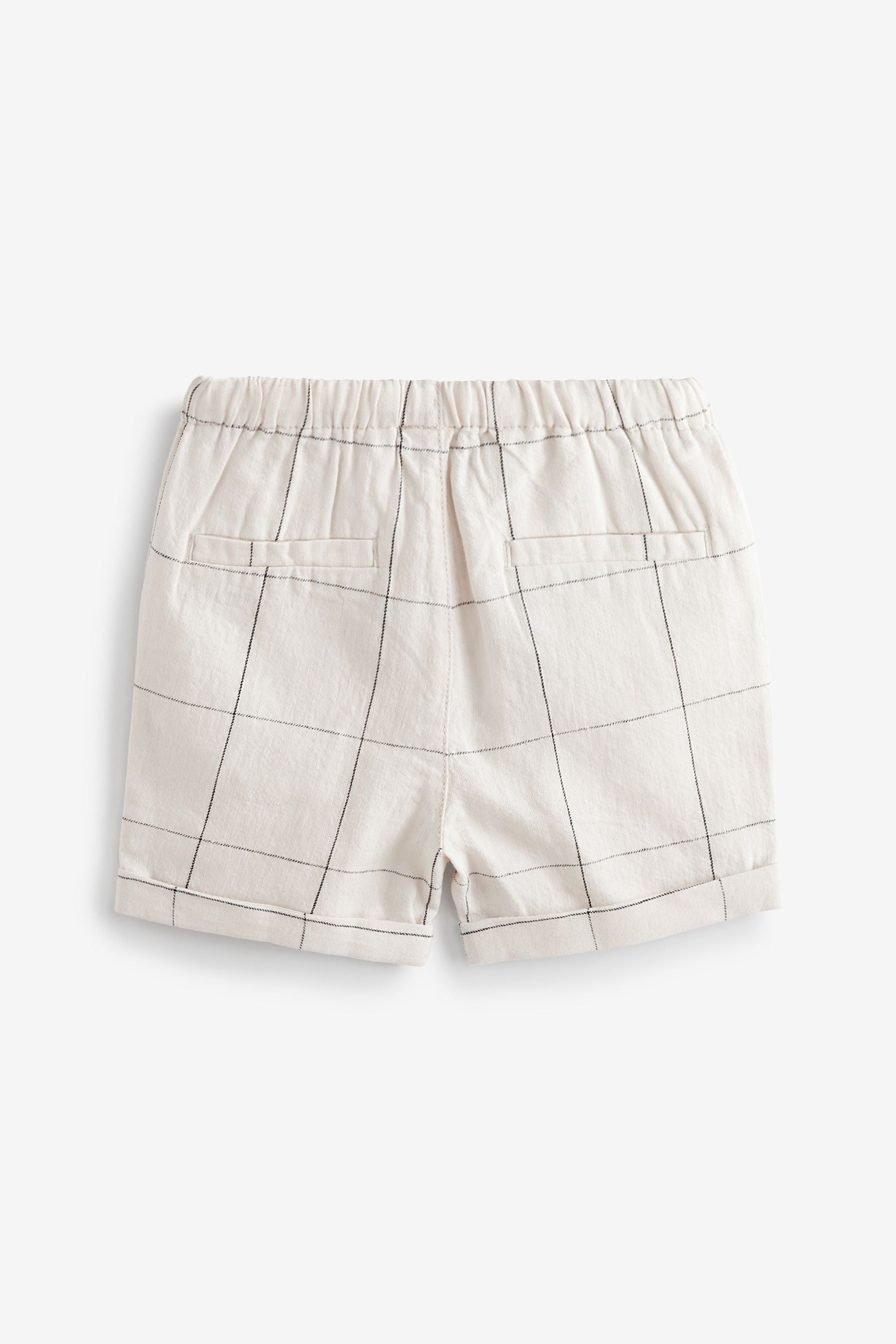 White Grid Linen Blend Pull-On Shorts (3mths-7yrs)