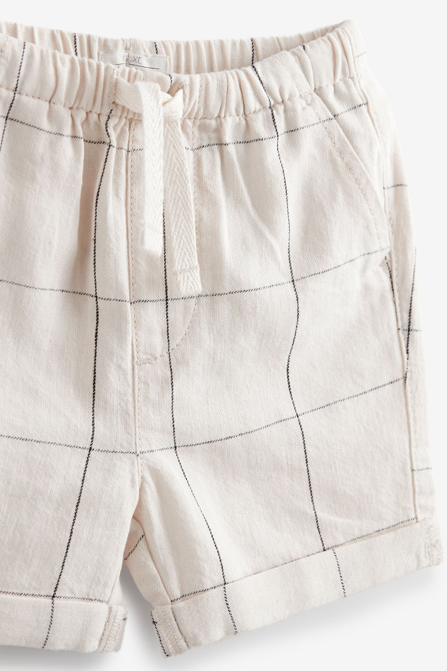 White Grid Linen Blend Pull-On Shorts (3mths-7yrs)