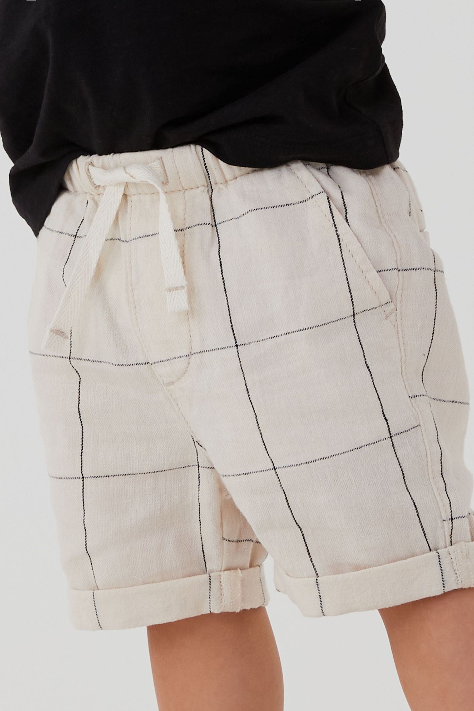 White Grid Linen Blend Pull-On Shorts (3mths-7yrs)