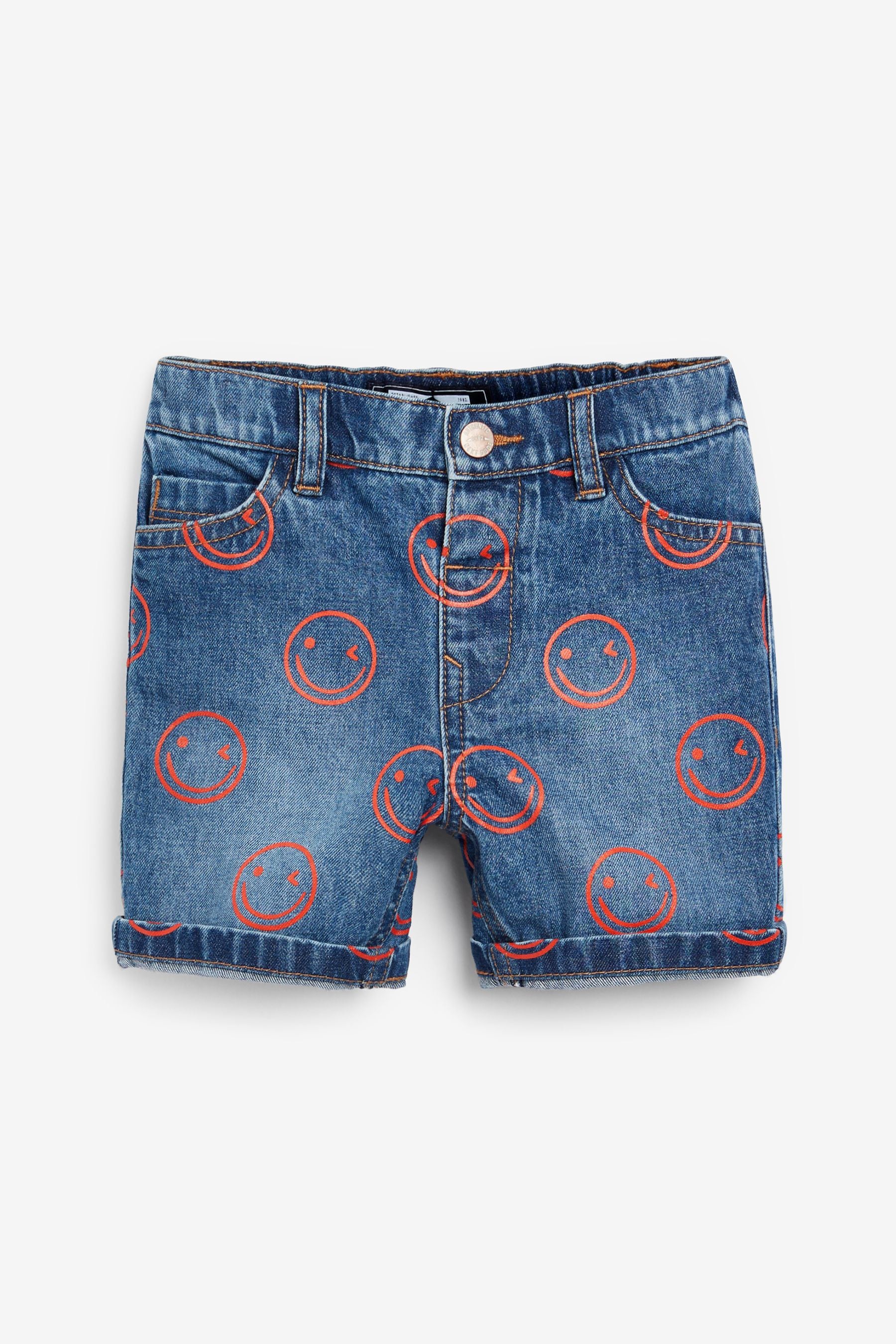 Mid Blue Print Regular Fit Denim Shorts (3mths-7yrs)