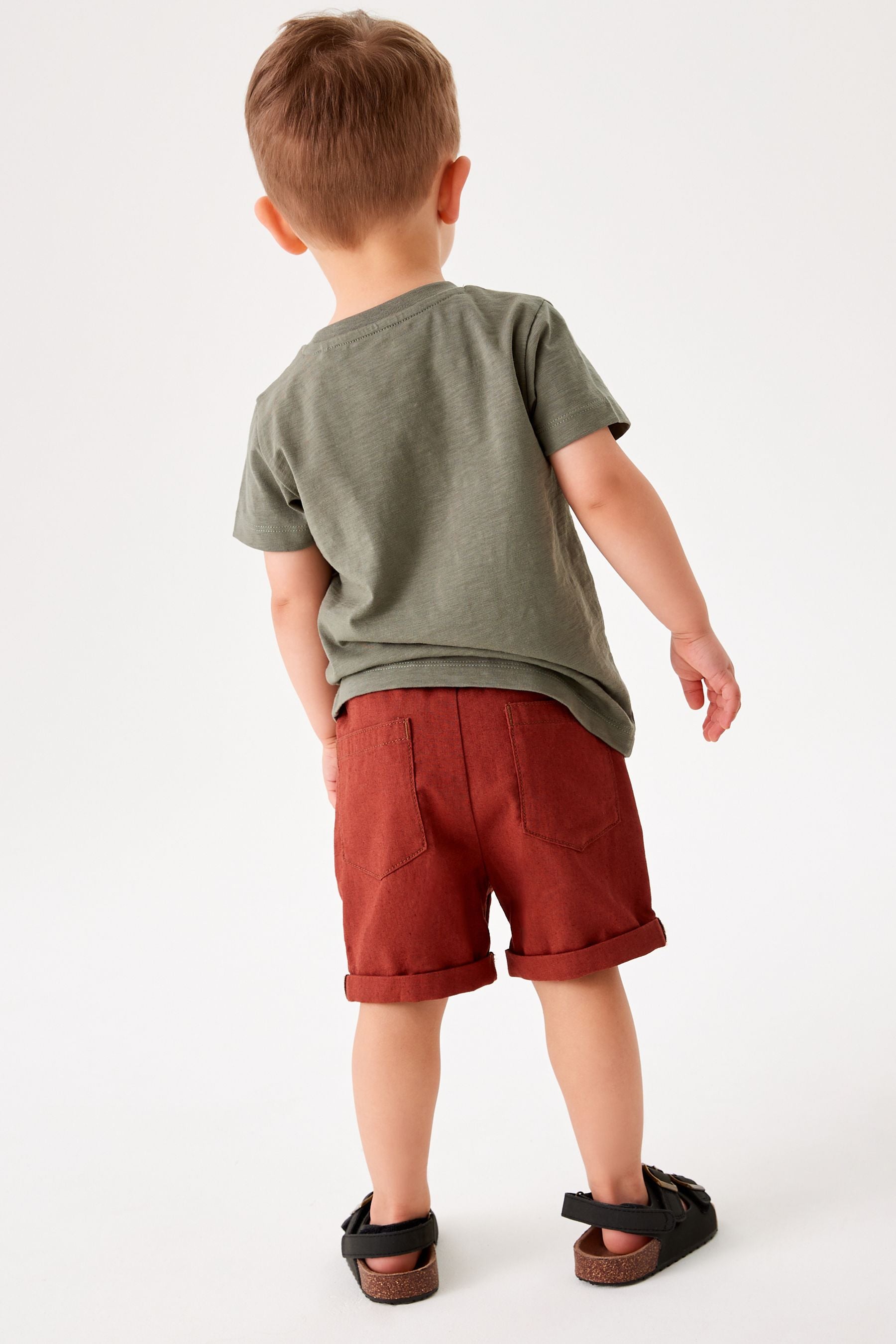 Rust Red Linen Blend Pull-On Shorts (3mths-7yrs)