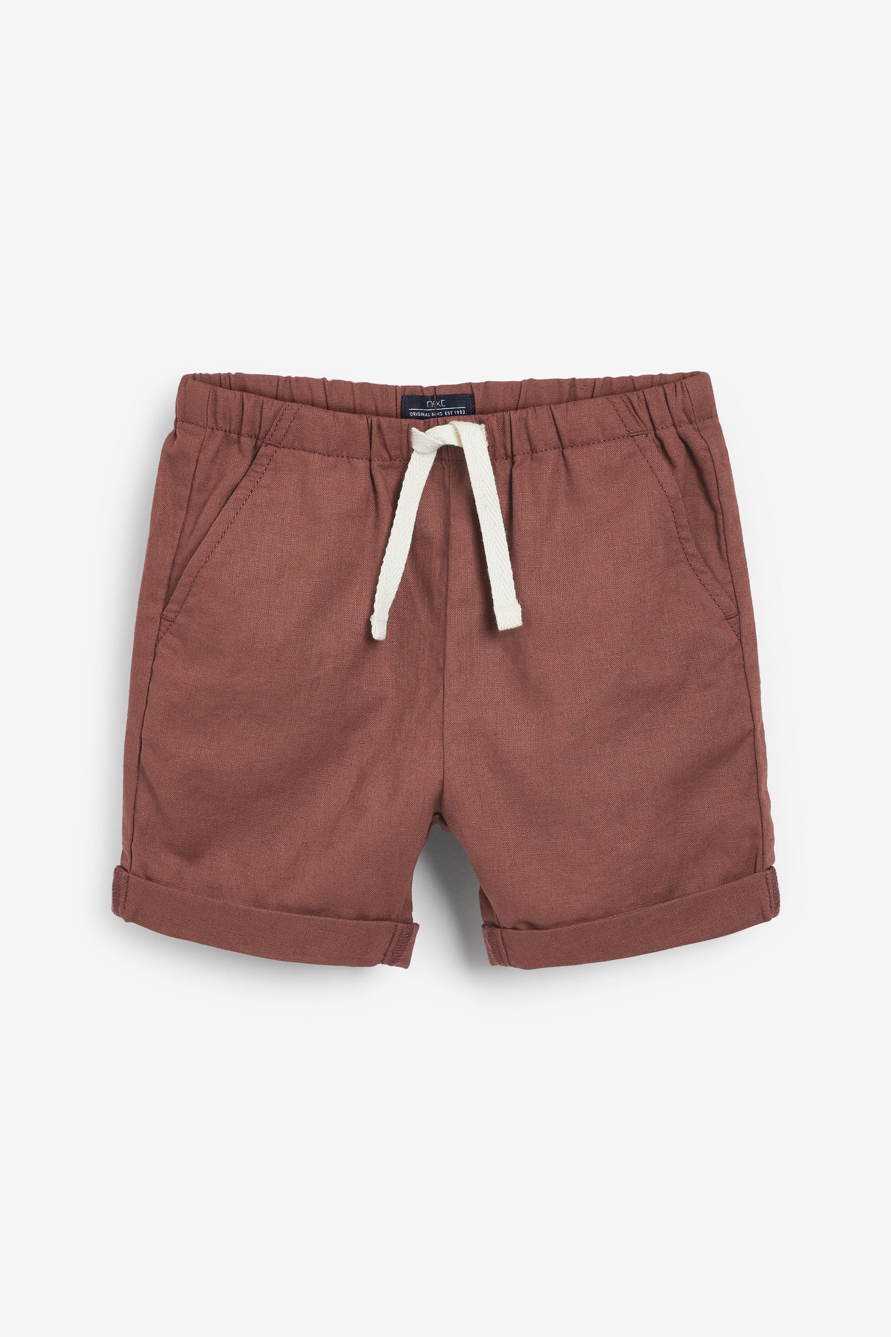 Rust Red Linen Blend Pull-On Shorts (3mths-7yrs)