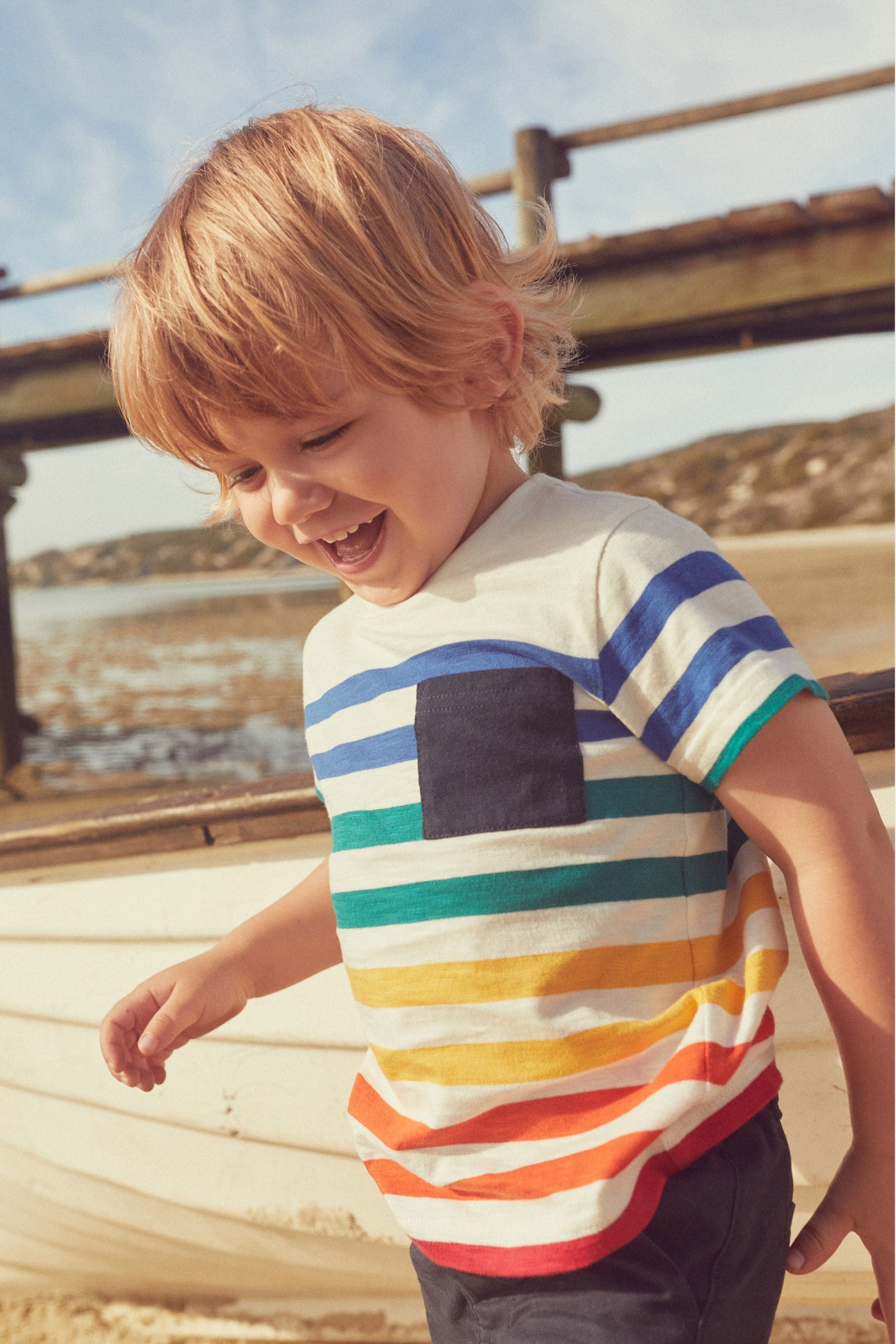 Rainbow Pocket Short Sleeve Stripe T-Shirt (3mths-7yrs)