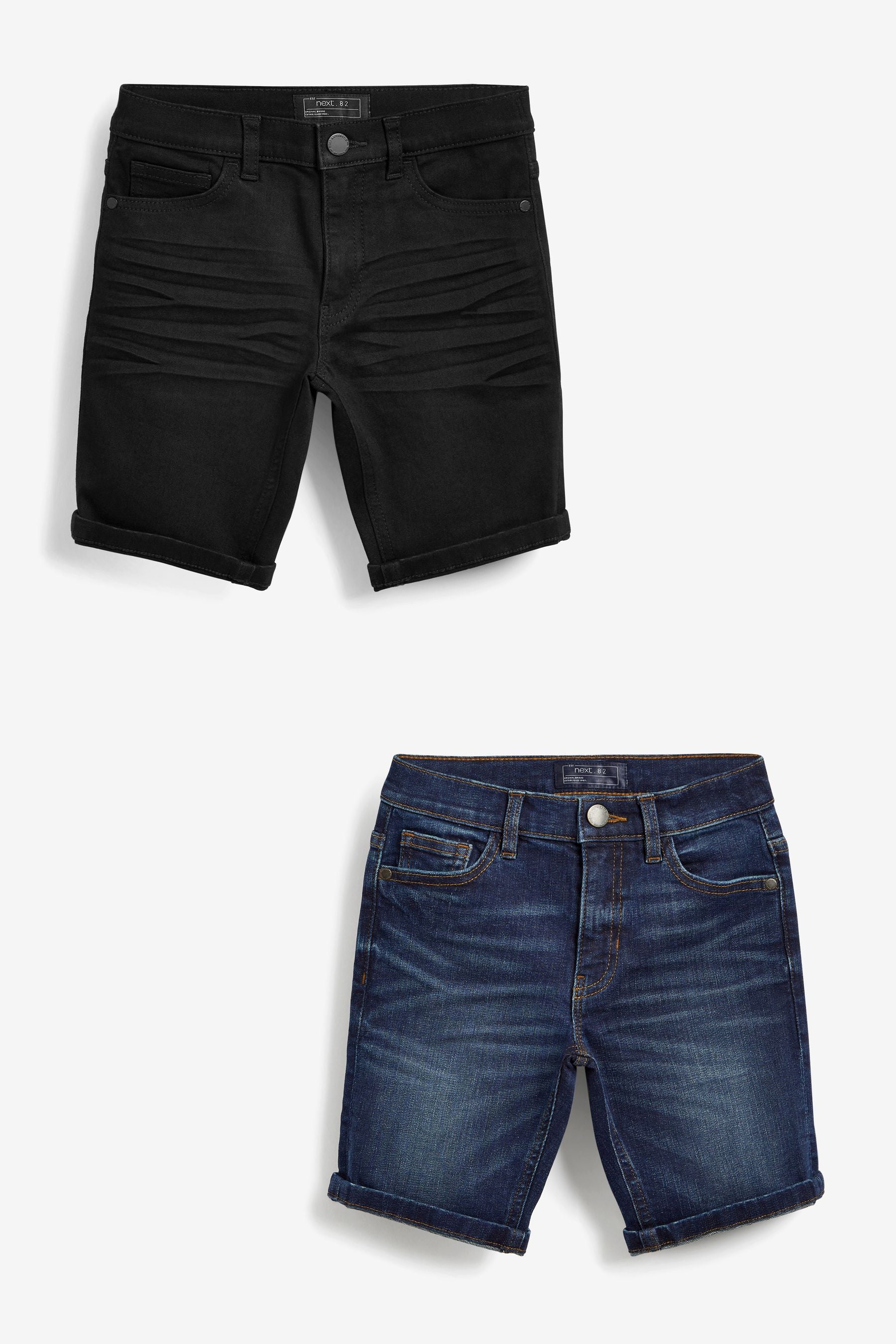 Blue/Black Regular Fit 2 Pack Denim Shorts (3-16yrs)