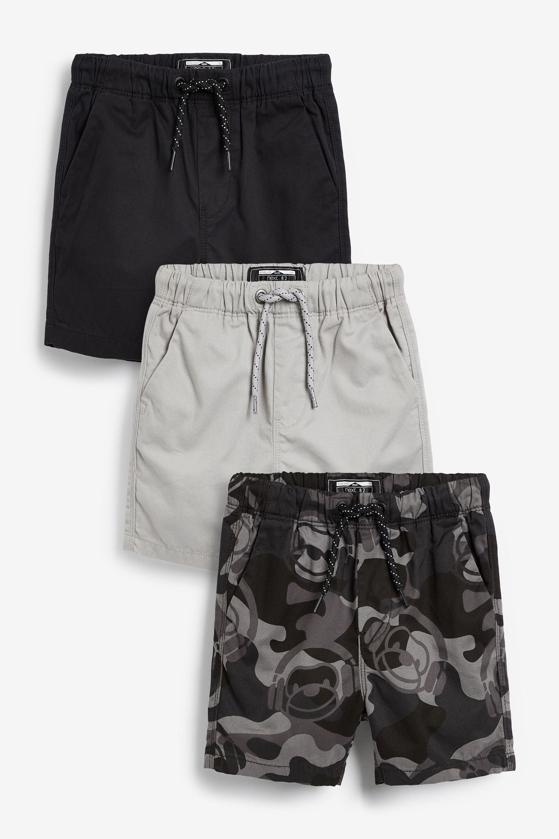 Monochrome Black 3 Pack Pull-On Shorts (3mths-7yrs)