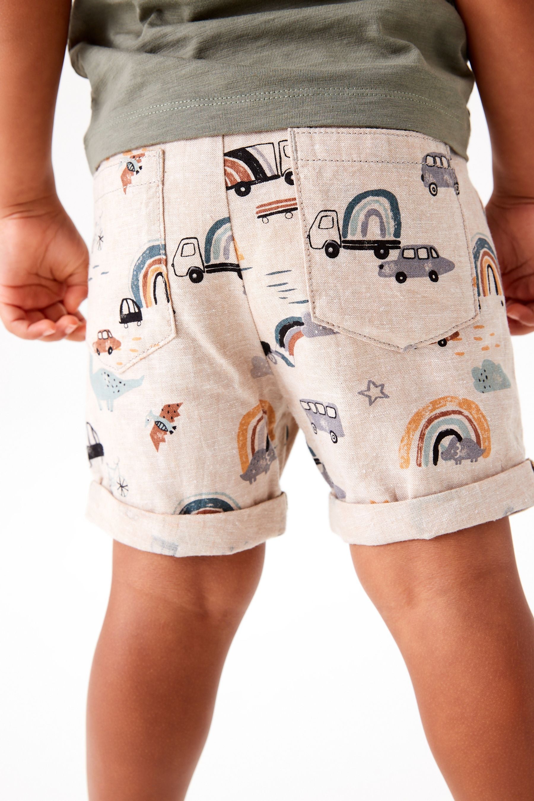 Neutral Print Linen Blend Pull-On Shorts (3mths-7yrs)