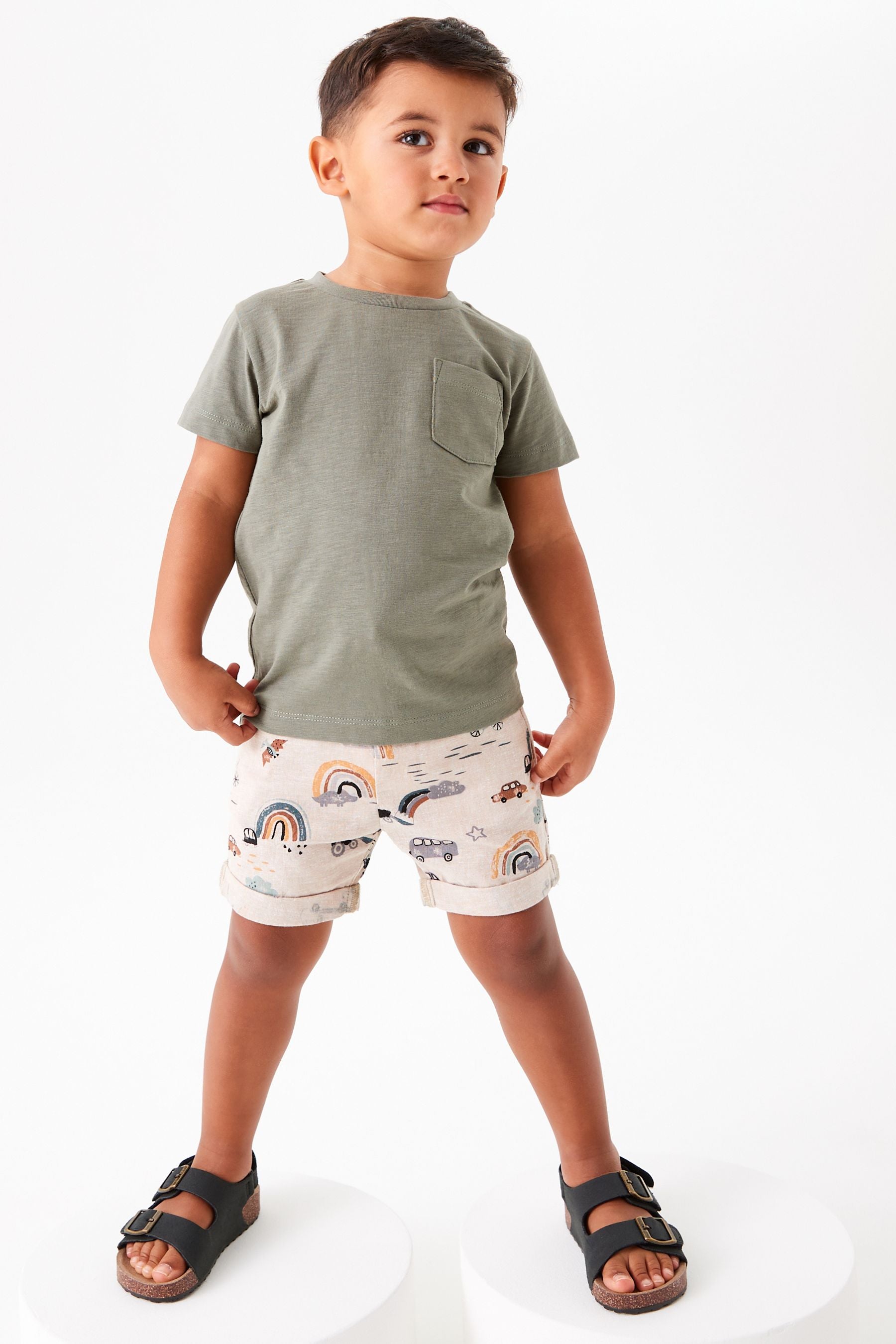 Neutral Print Linen Blend Pull-On Shorts (3mths-7yrs)