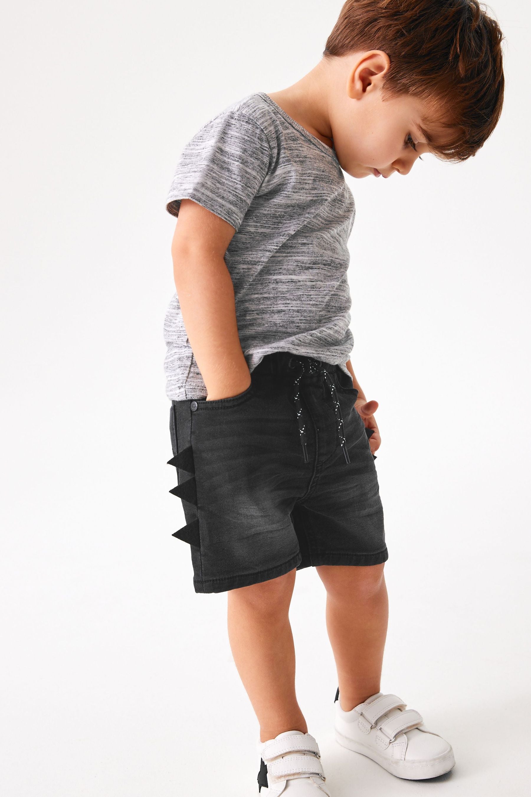 Black Dino Spikes Jersey Denim Shorts (3mths-7yrs)