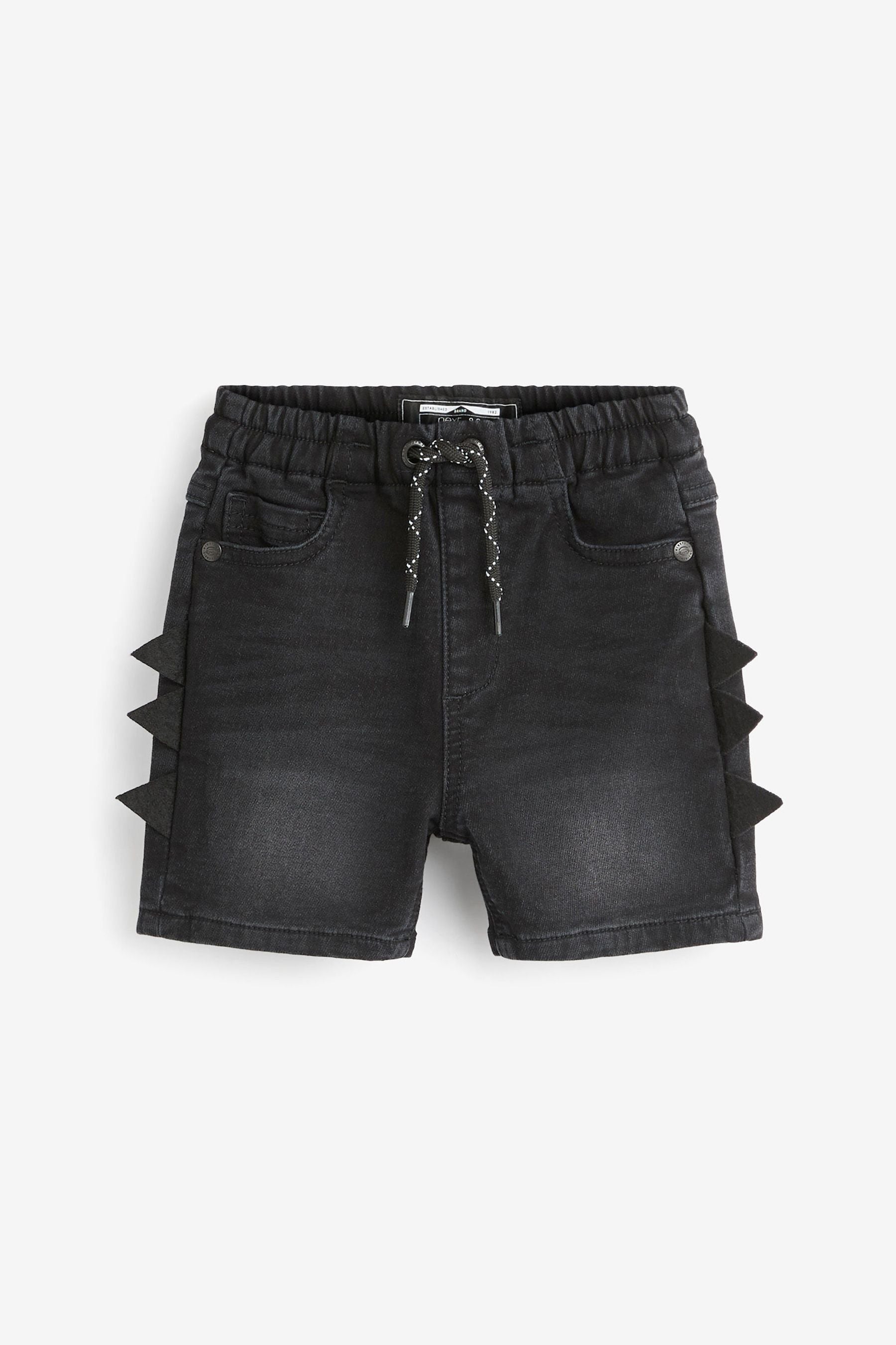 Black Dino Spikes Jersey Denim Shorts (3mths-7yrs)