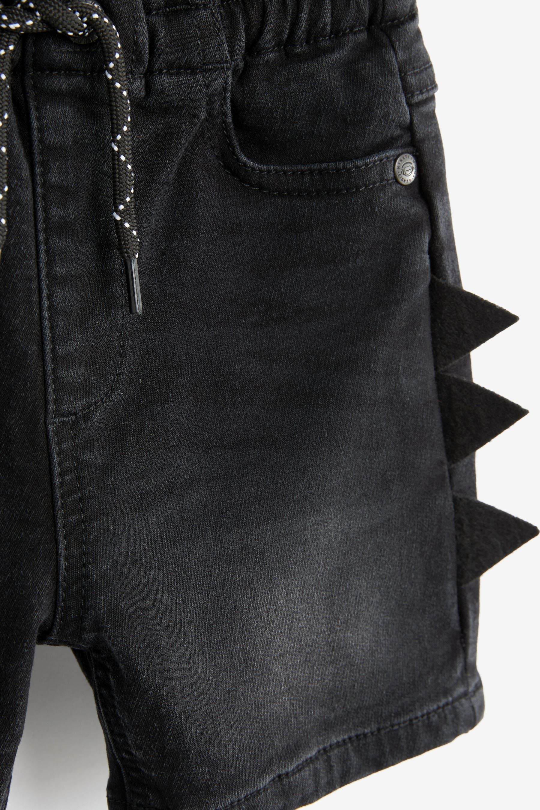 Black Dino Spikes Jersey Denim Shorts (3mths-7yrs)