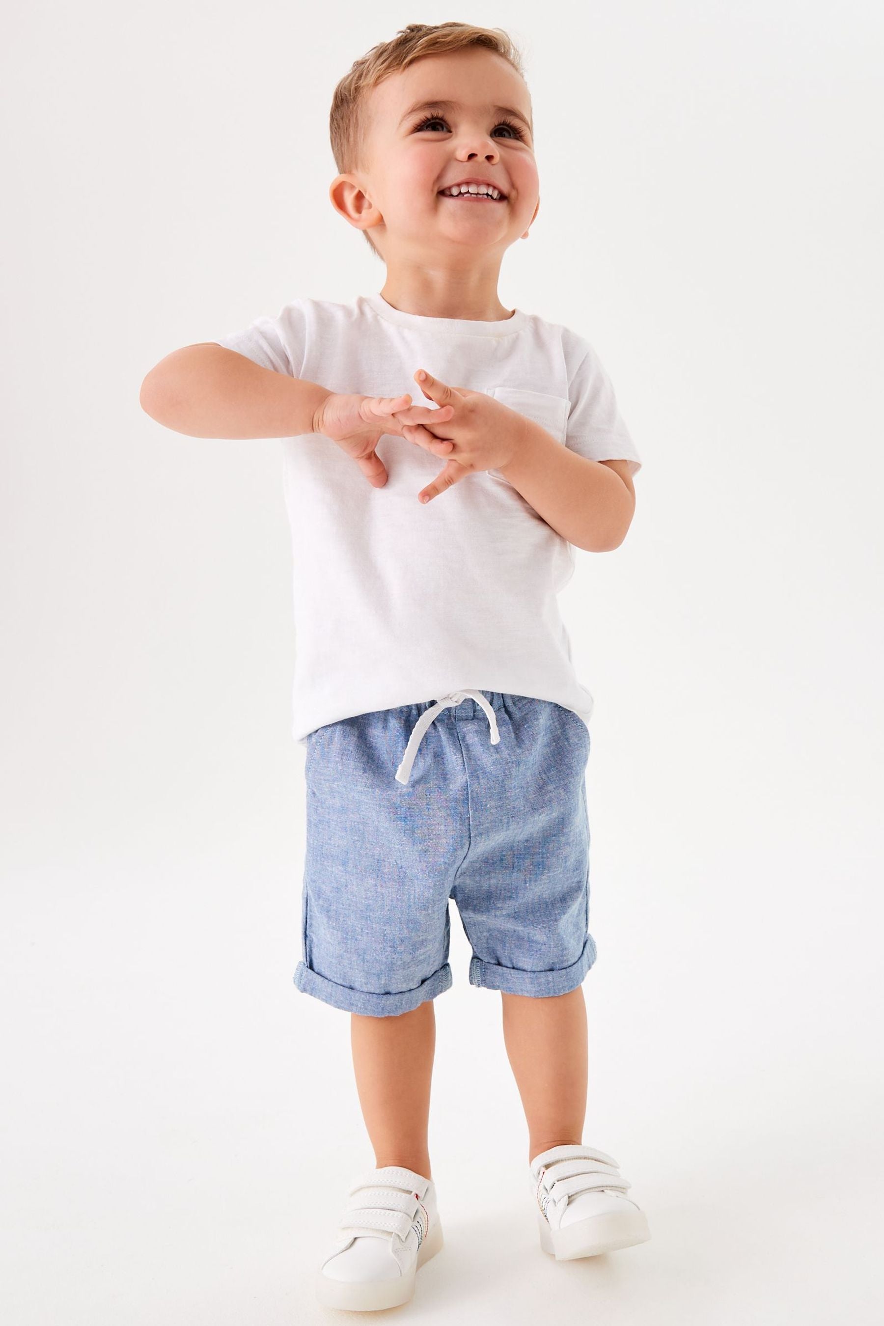 Blue Linen Blend Pull-On Shorts (3mths-7yrs)