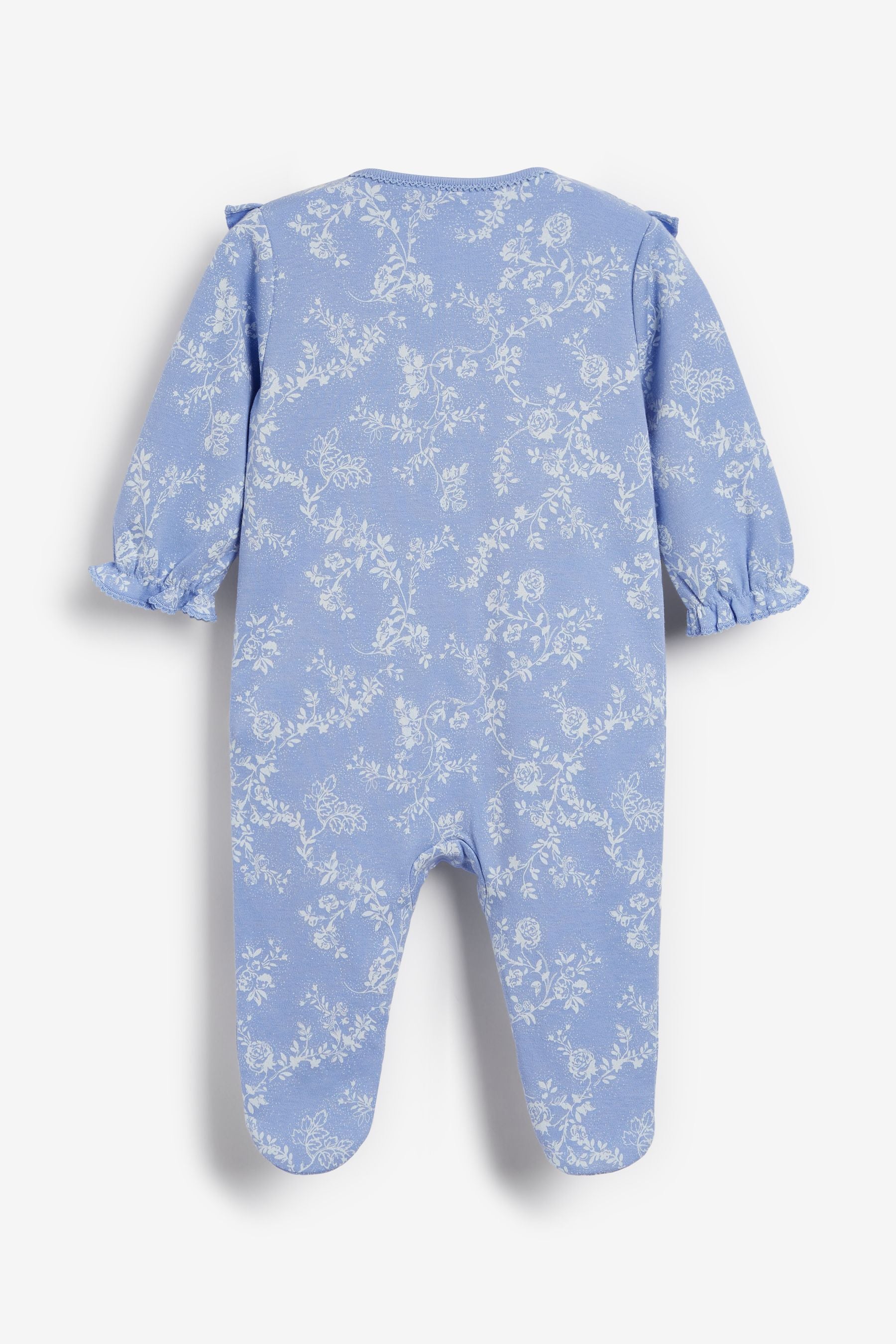 Blue Frill Baby Embroidered Detail Sleepsuits 3 Pack (0-2yrs)