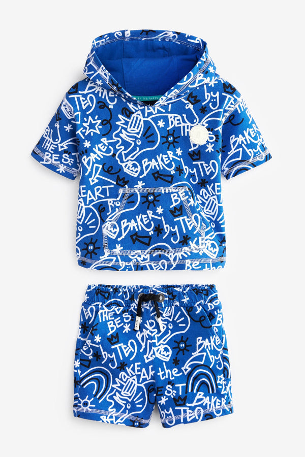 Baker by Ted Baker Blue Printed Hoodie And Shorts Set