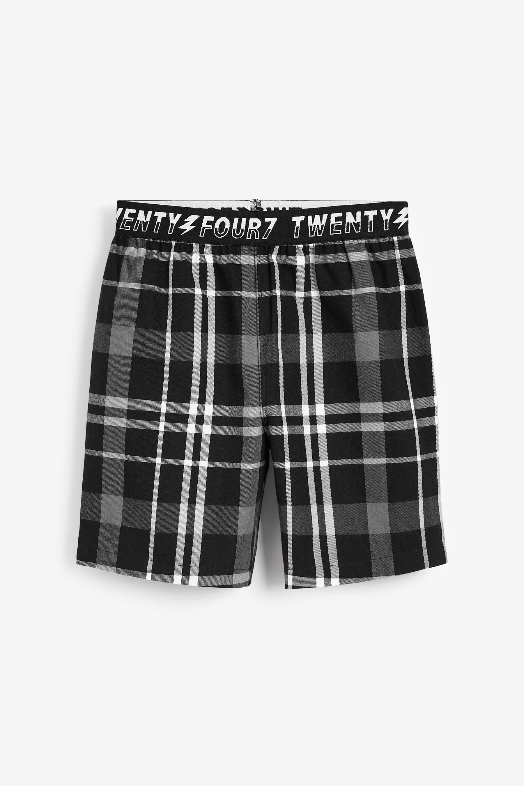 Black/White Football 2 Pack Check Short Pyjamas (3-16yrs)