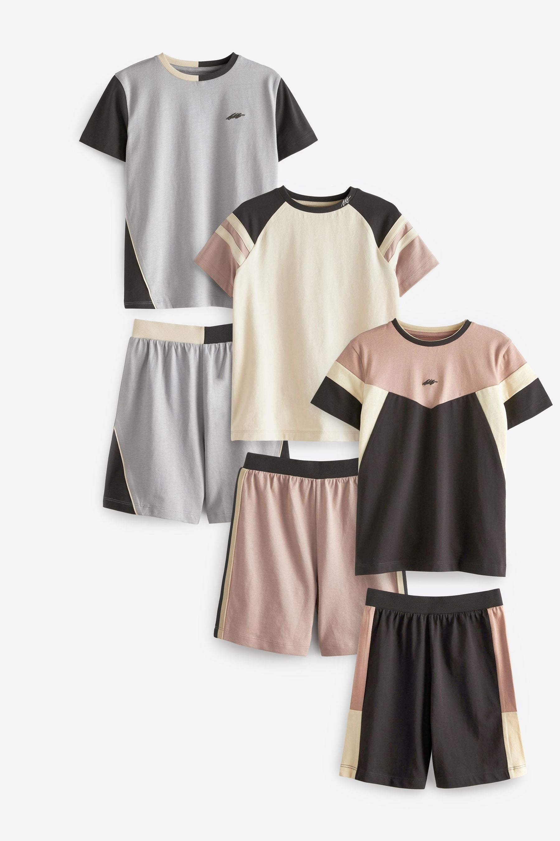 Black/Tan/White 3 Pack Short Pyjamas (1.5-16yrs)
