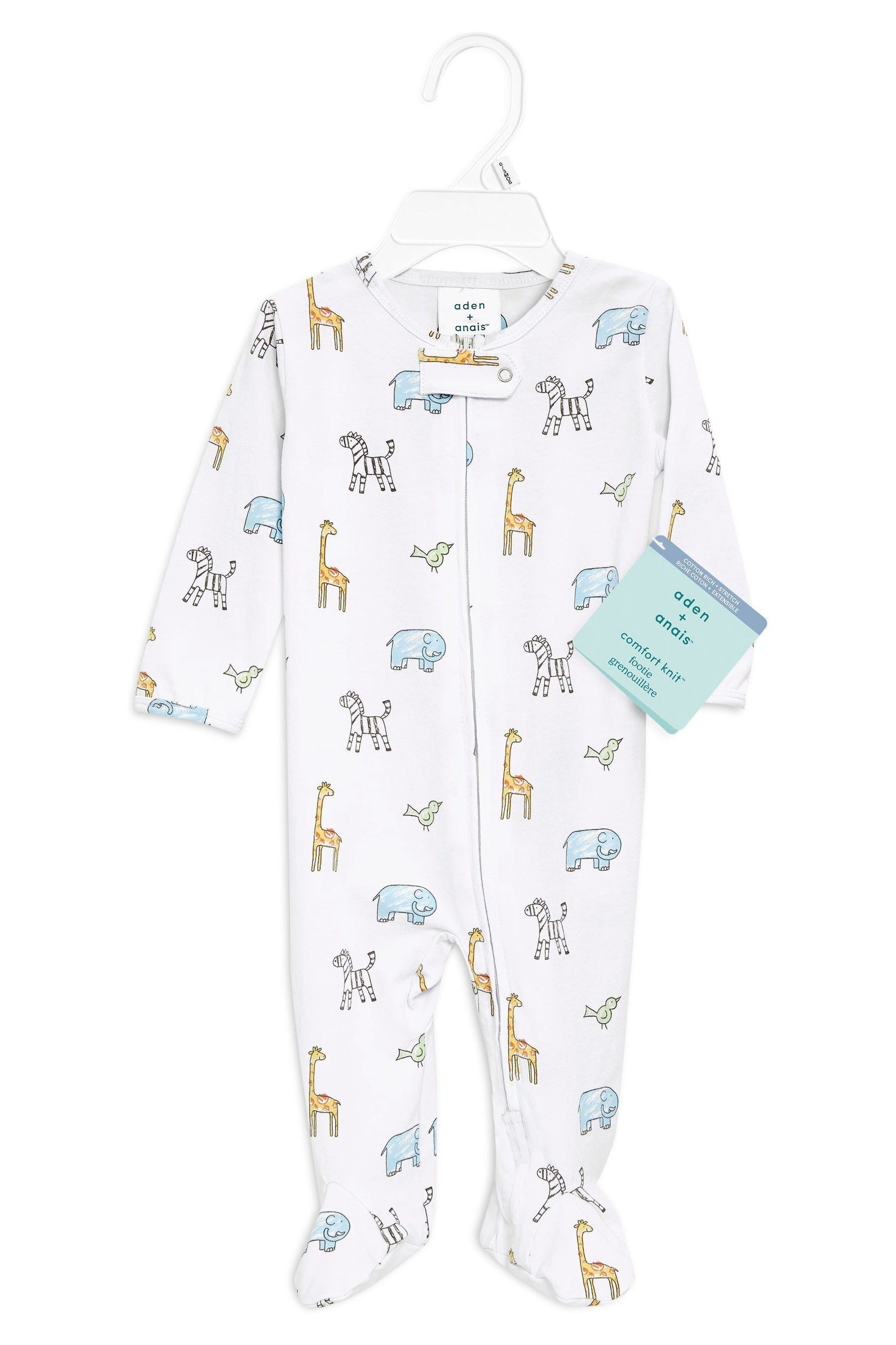 White aden + anais White Comfort Knit Jungle Jammin' Footie Bodysuit