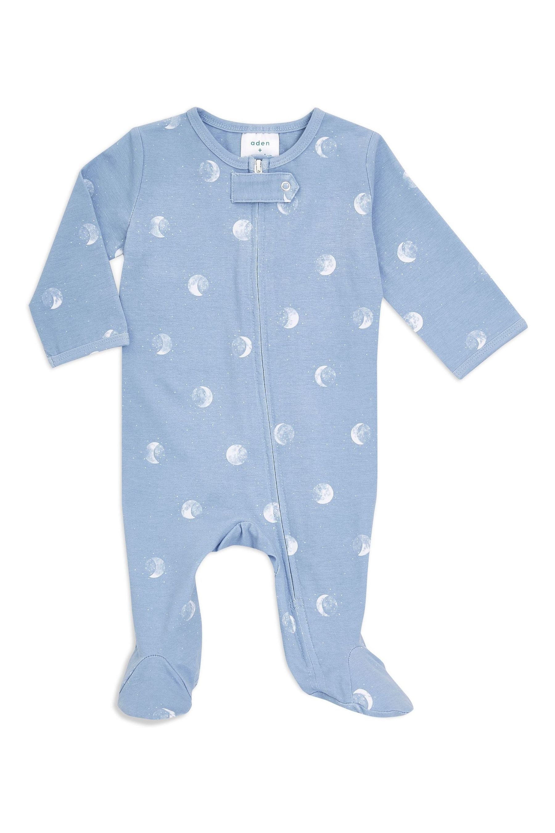 Blue aden + anais Comfort Knit Blue Moon Footie Bodysuit