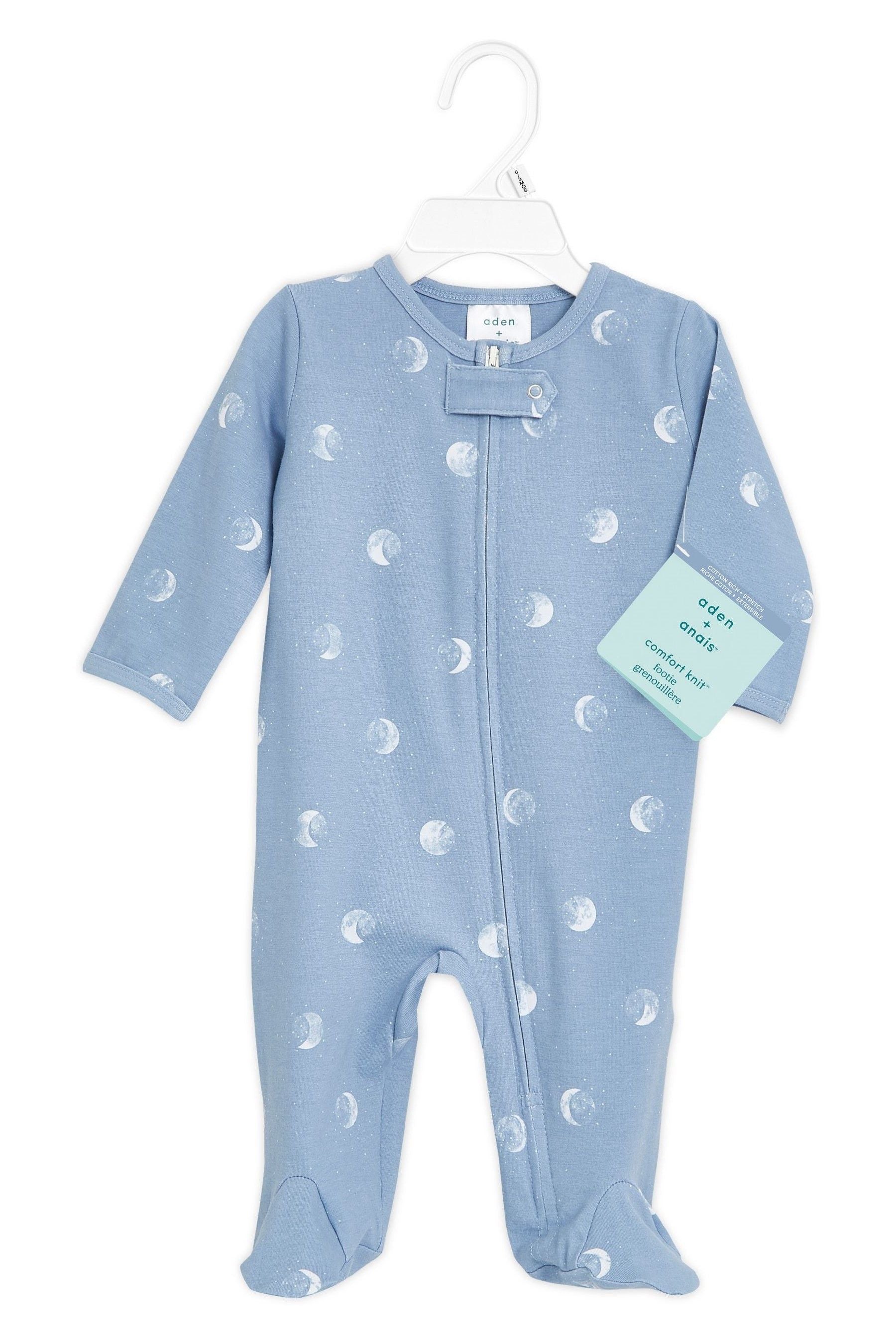 Blue aden + anais Comfort Knit Blue Moon Footie Bodysuit