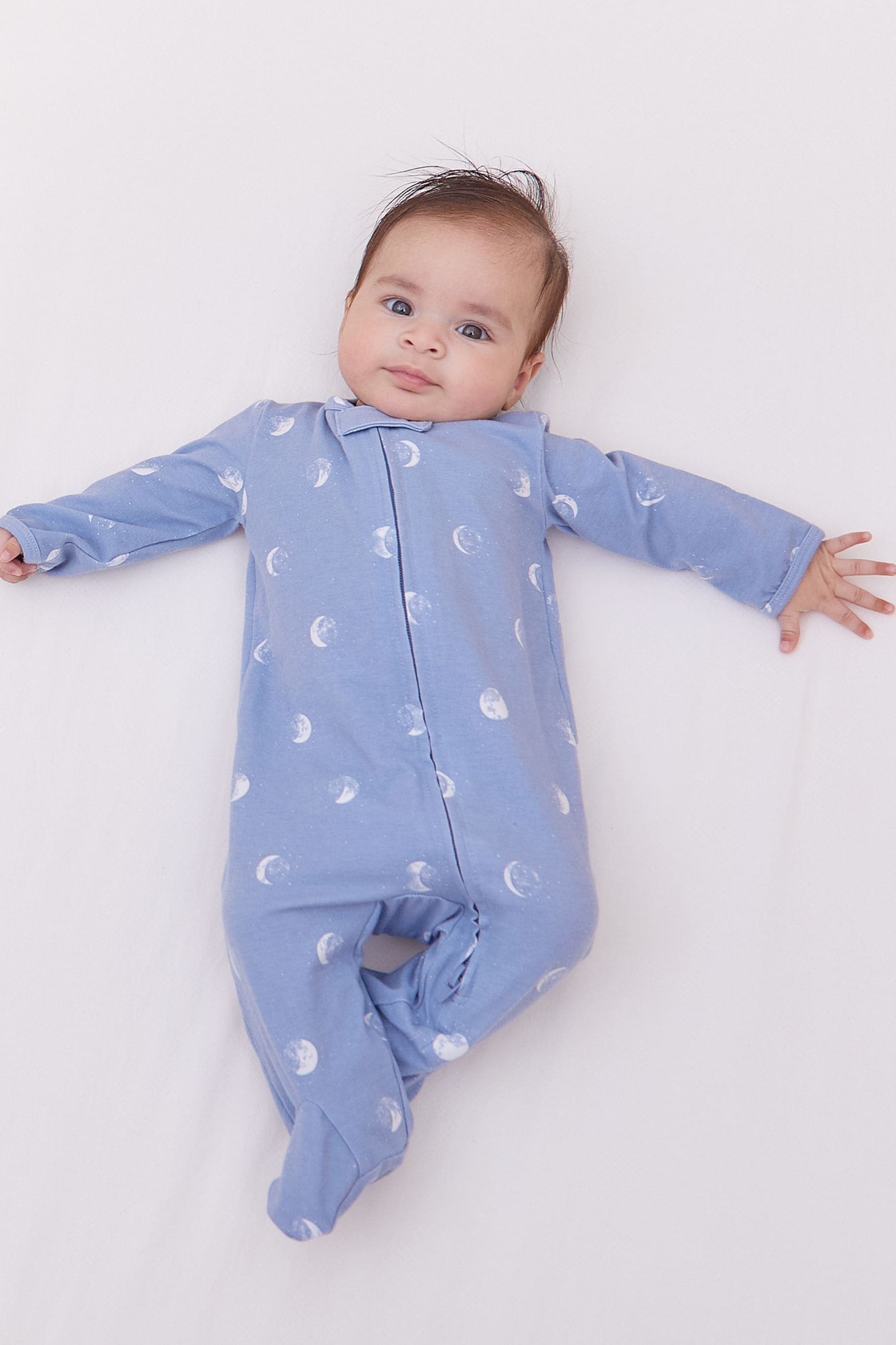 Blue aden + anais Comfort Knit Blue Moon Footie Bodysuit