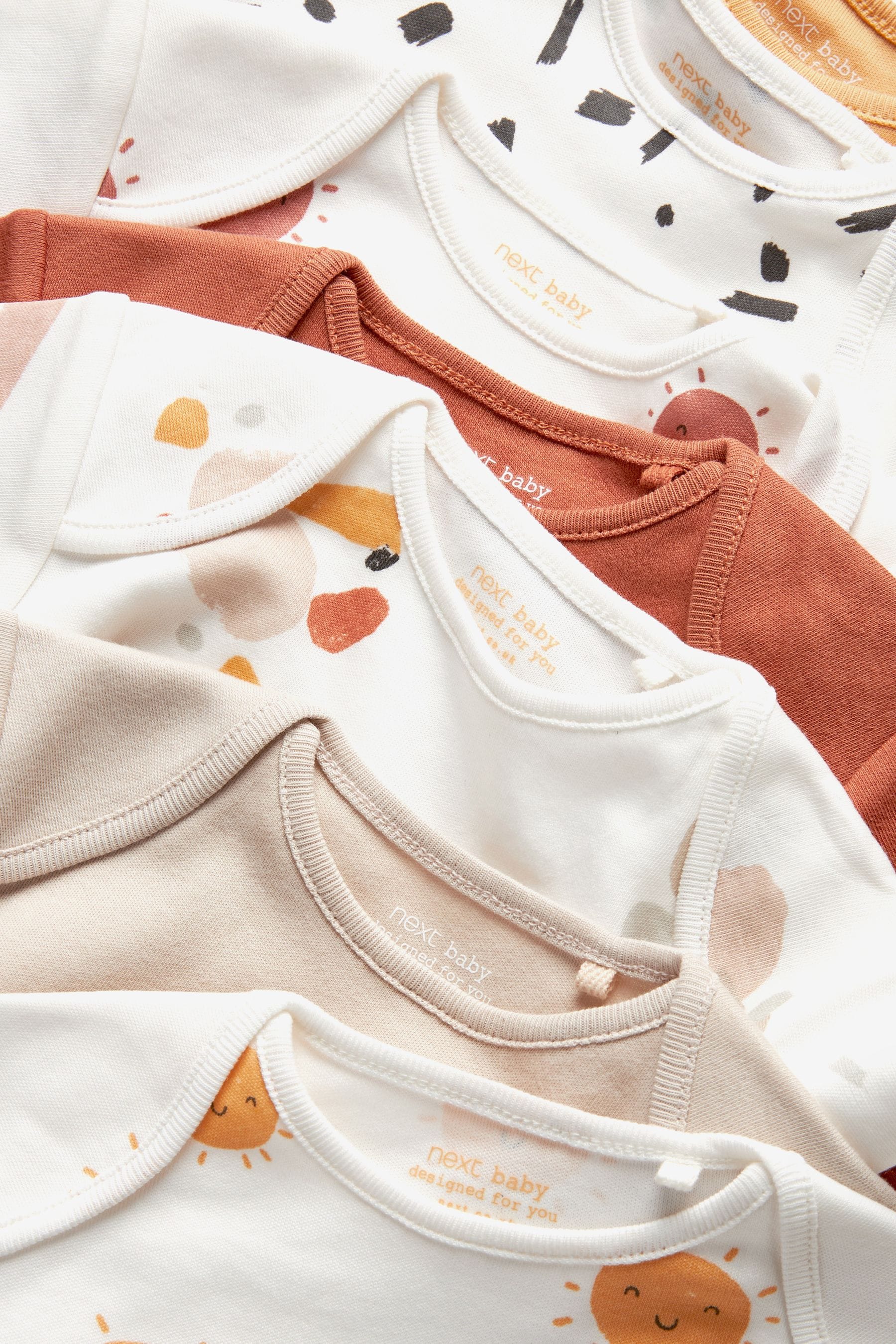 Rust Red/Ochre Yellow White 7 Pack Essential Baby Short Sleeve Bodysuits