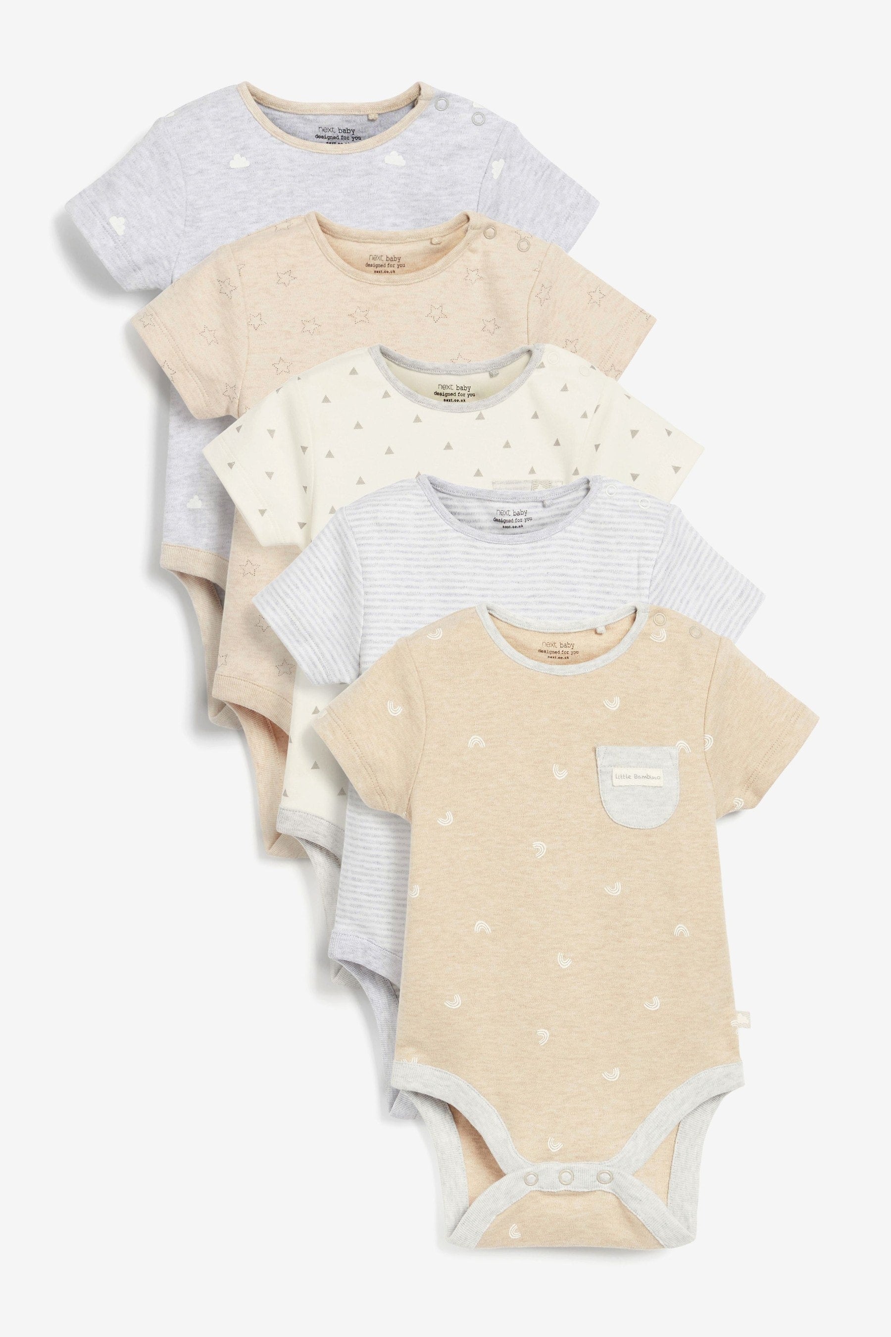 Neutral 5 Pack Short Sleeve Baby Bodysuits