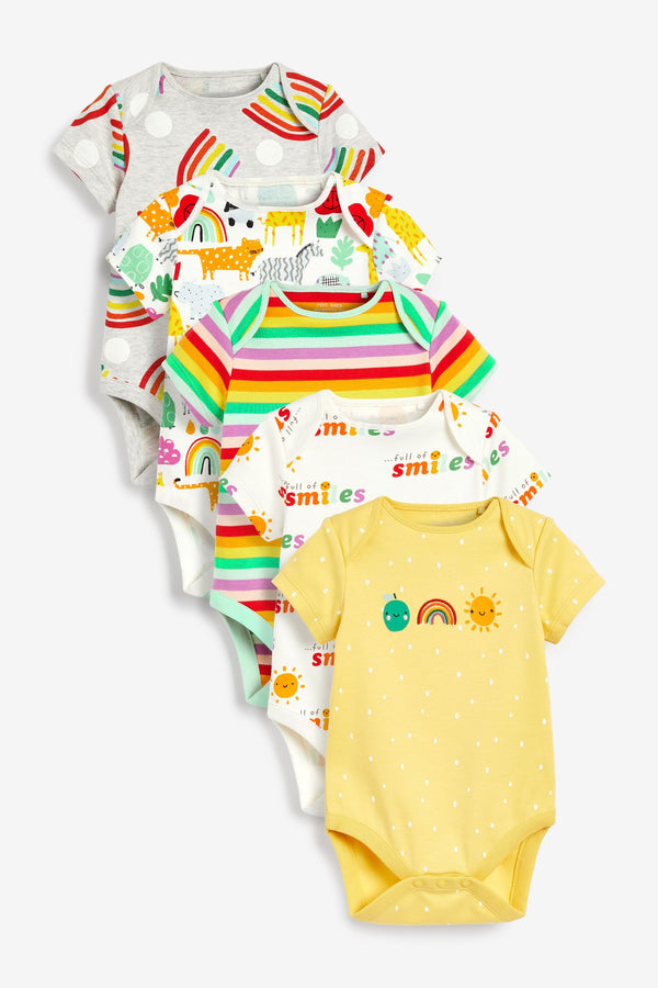 Bright 5 Pack Short Sleeve Baby Bodysuits