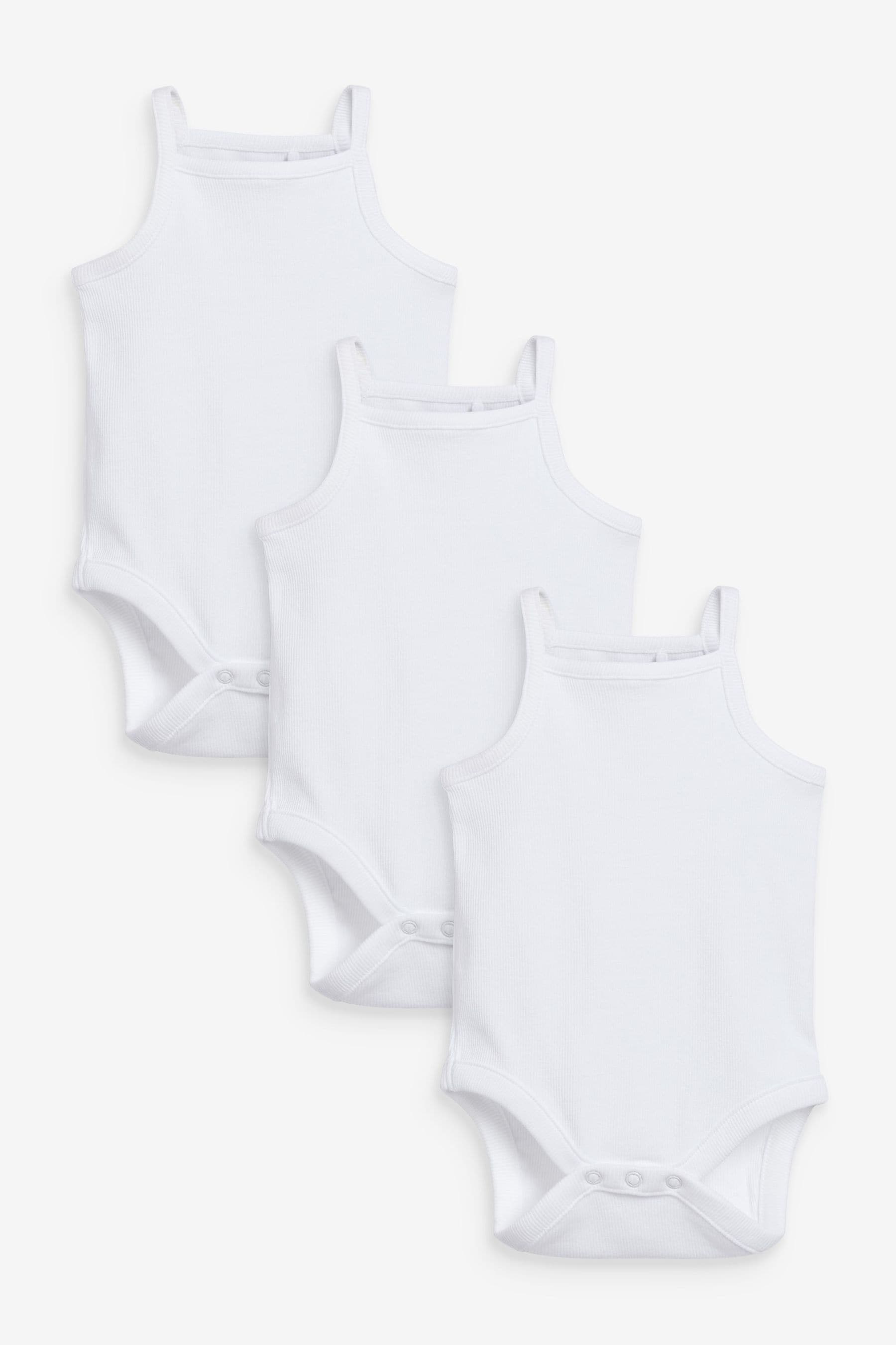 White White 3 Pack Strappy Vest Bodysuits