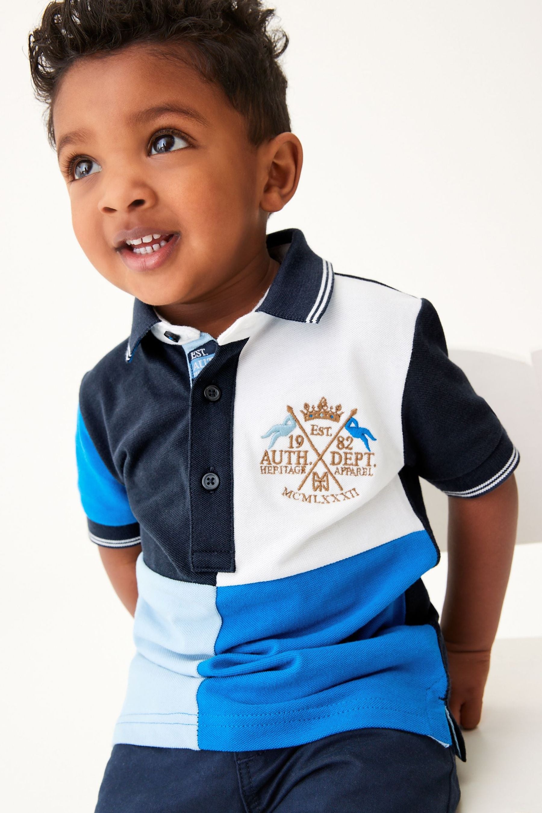 Navy Blue Jersey Pique Colourblock Polo Shirt (3mths-7yrs)