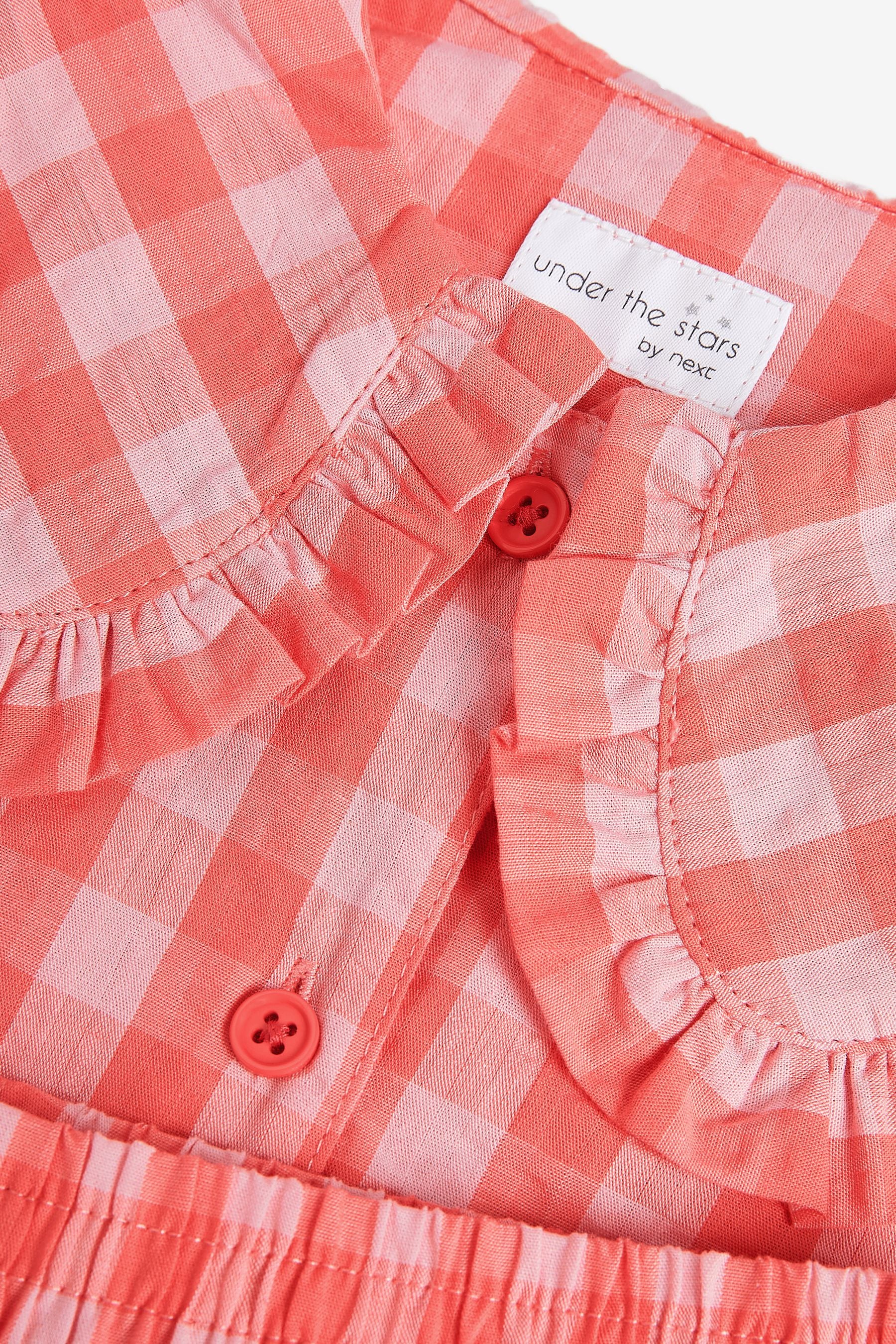 Pink Gingham Button Through Woven Pyjamas With Oversized Collar (3-16yrs)