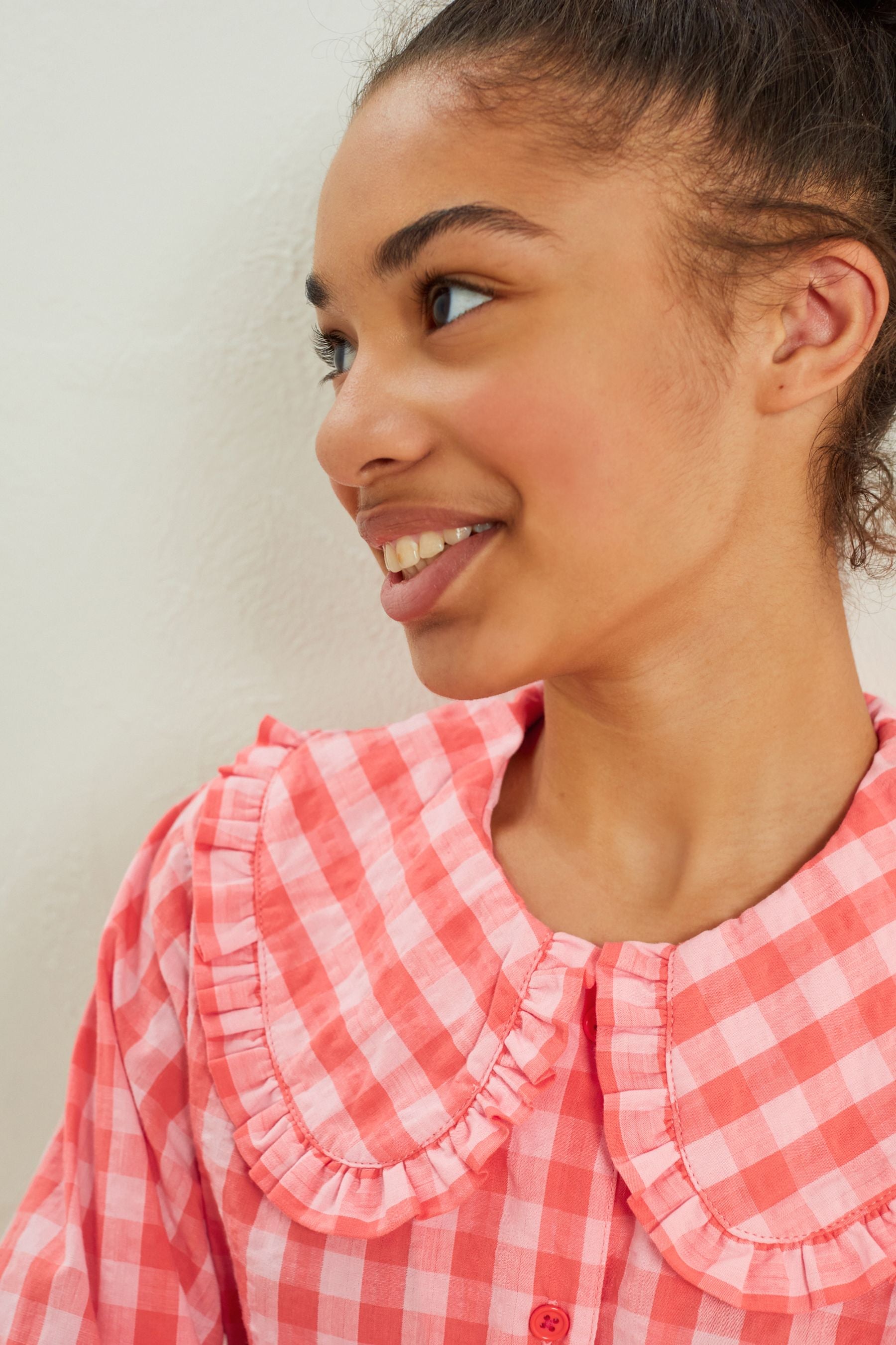 Pink Gingham Button Through Woven Pyjamas With Oversized Collar (3-16yrs)