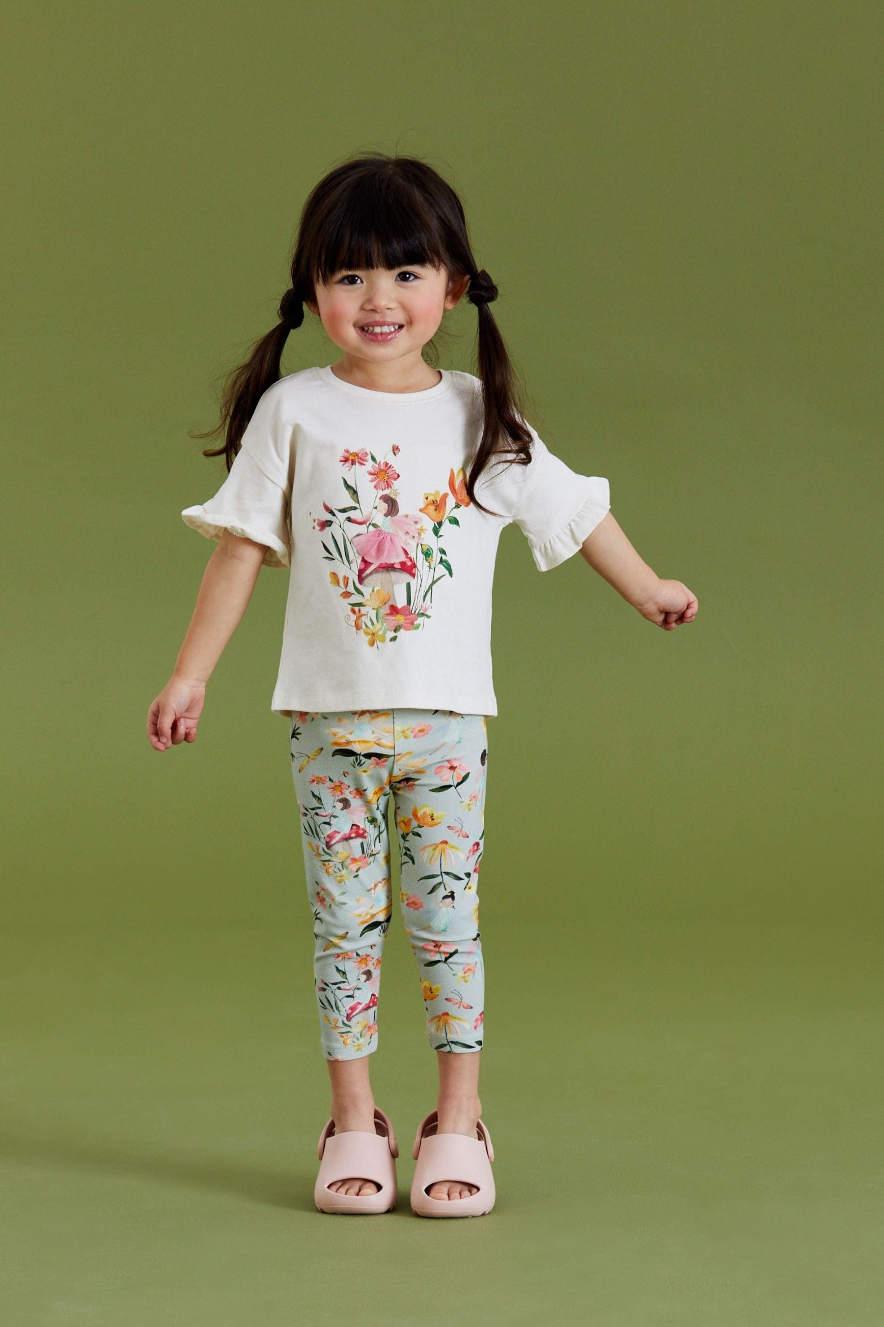 White/Green Fairy Short Sleeve Top and Leggings Set (3mths-7yrs)