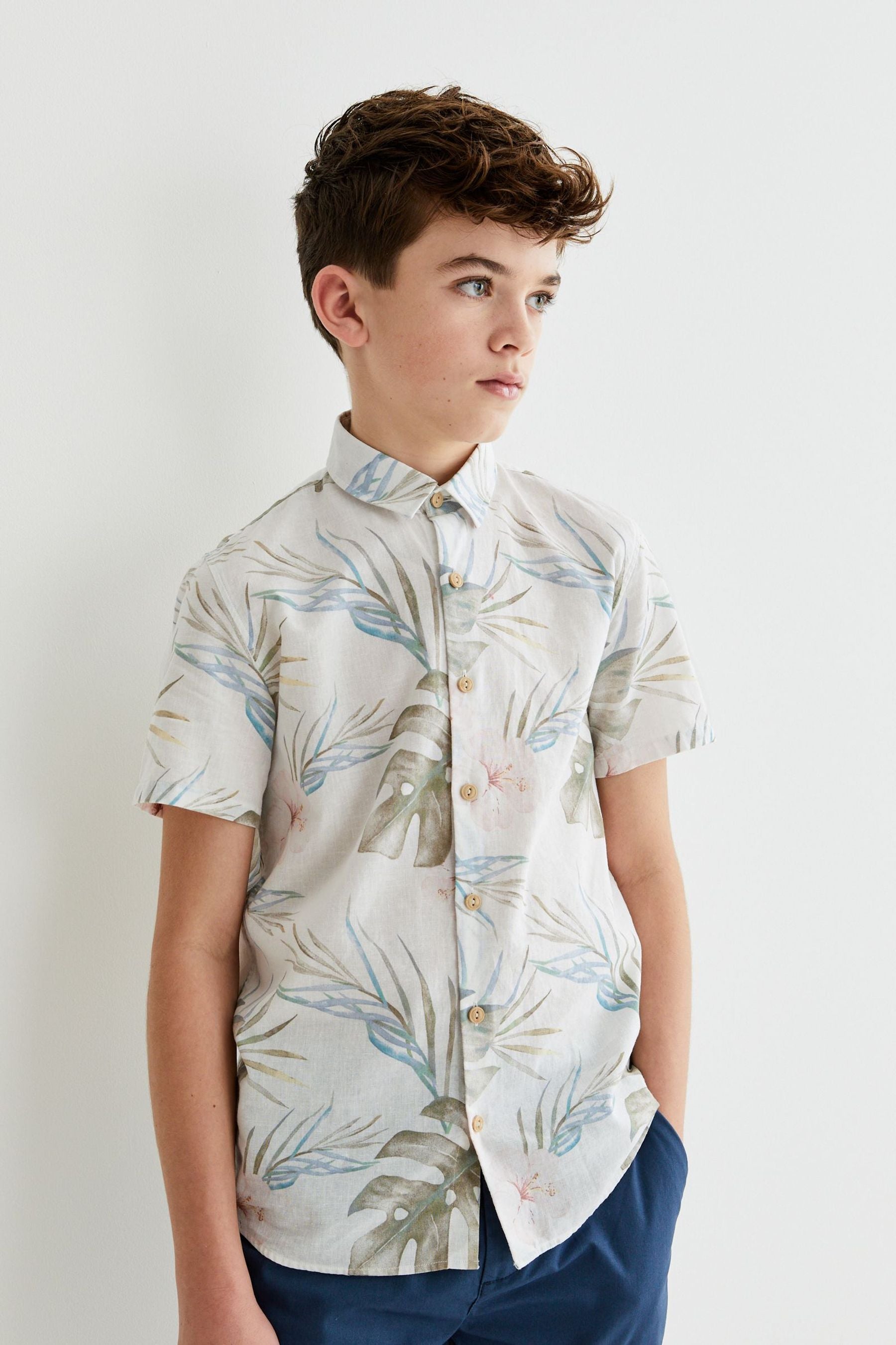 Neutral Palm Short Sleeve Printed Shirt (3-16yrs)