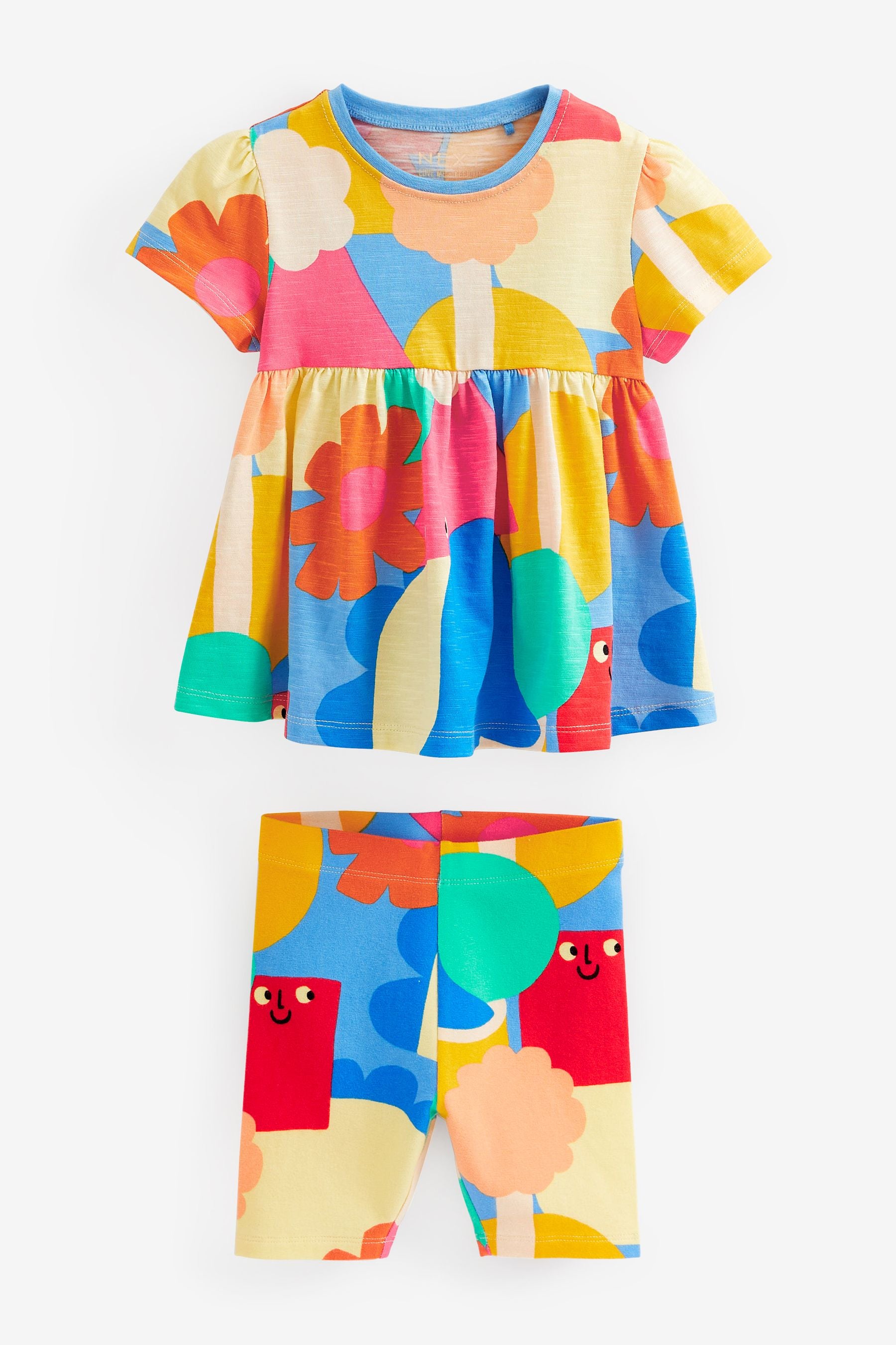 Multi Character Shapes Short Sleeve Top And Shorts Set (3mths-7yrs)