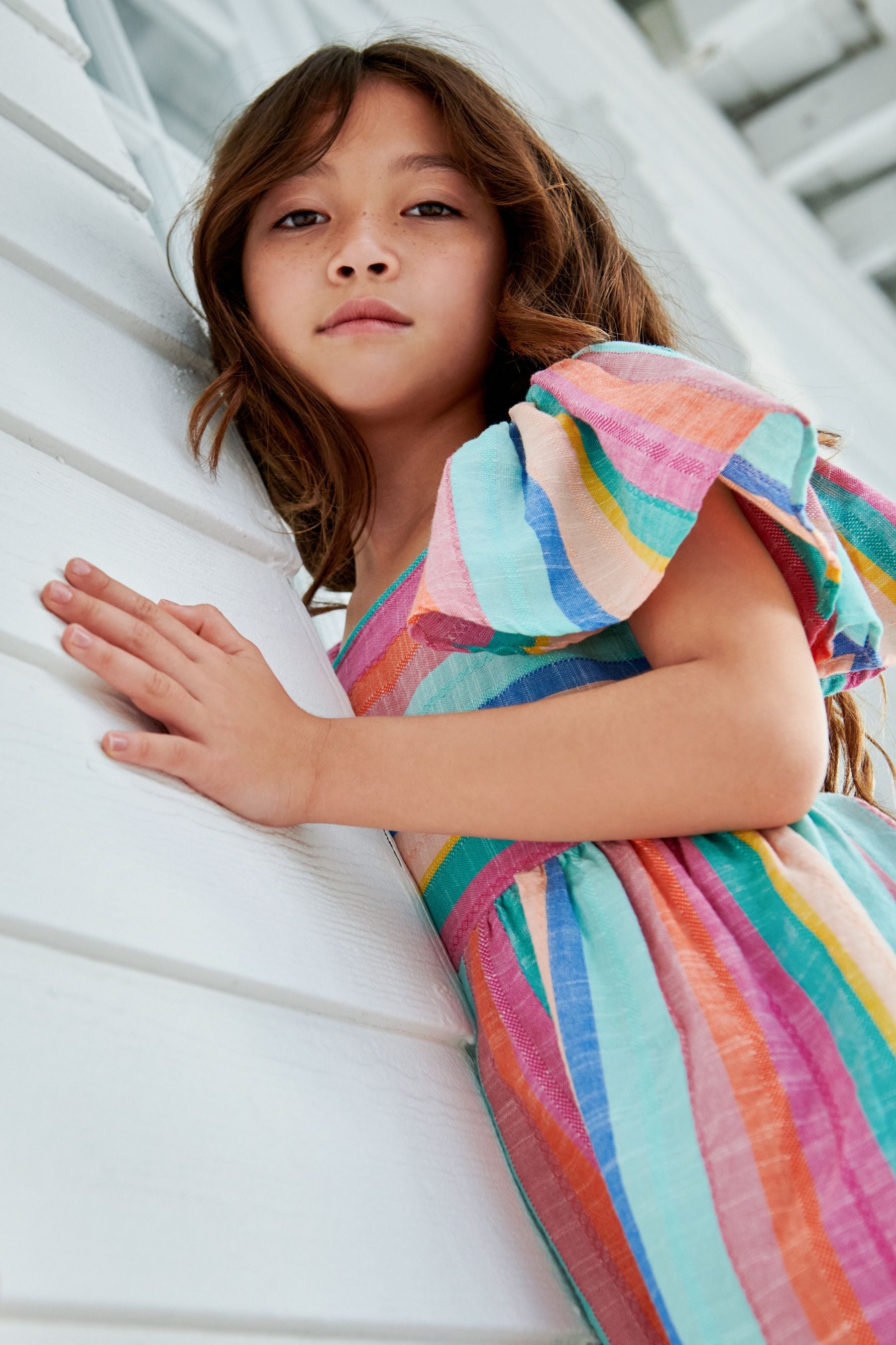 Rainbow Stripe Angel Sleeve Dress (3-16yrs)