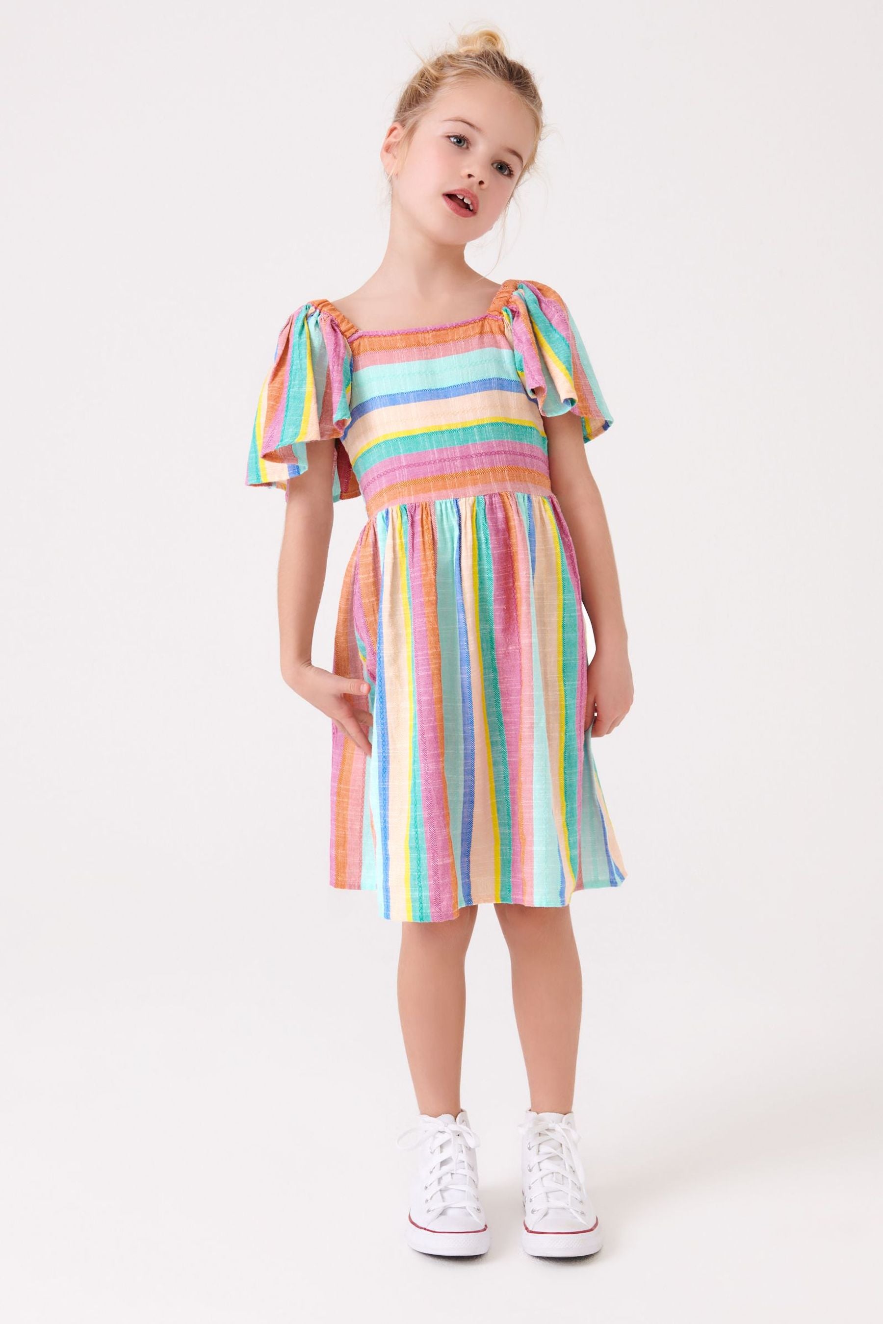 Rainbow Stripe Angel Sleeve Dress (3-16yrs)