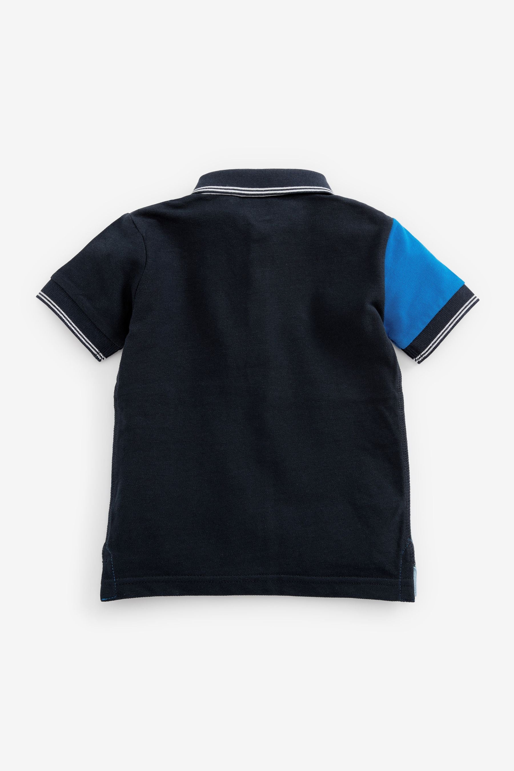 Navy Blue Jersey Pique Colourblock Polo Shirt (3mths-7yrs)