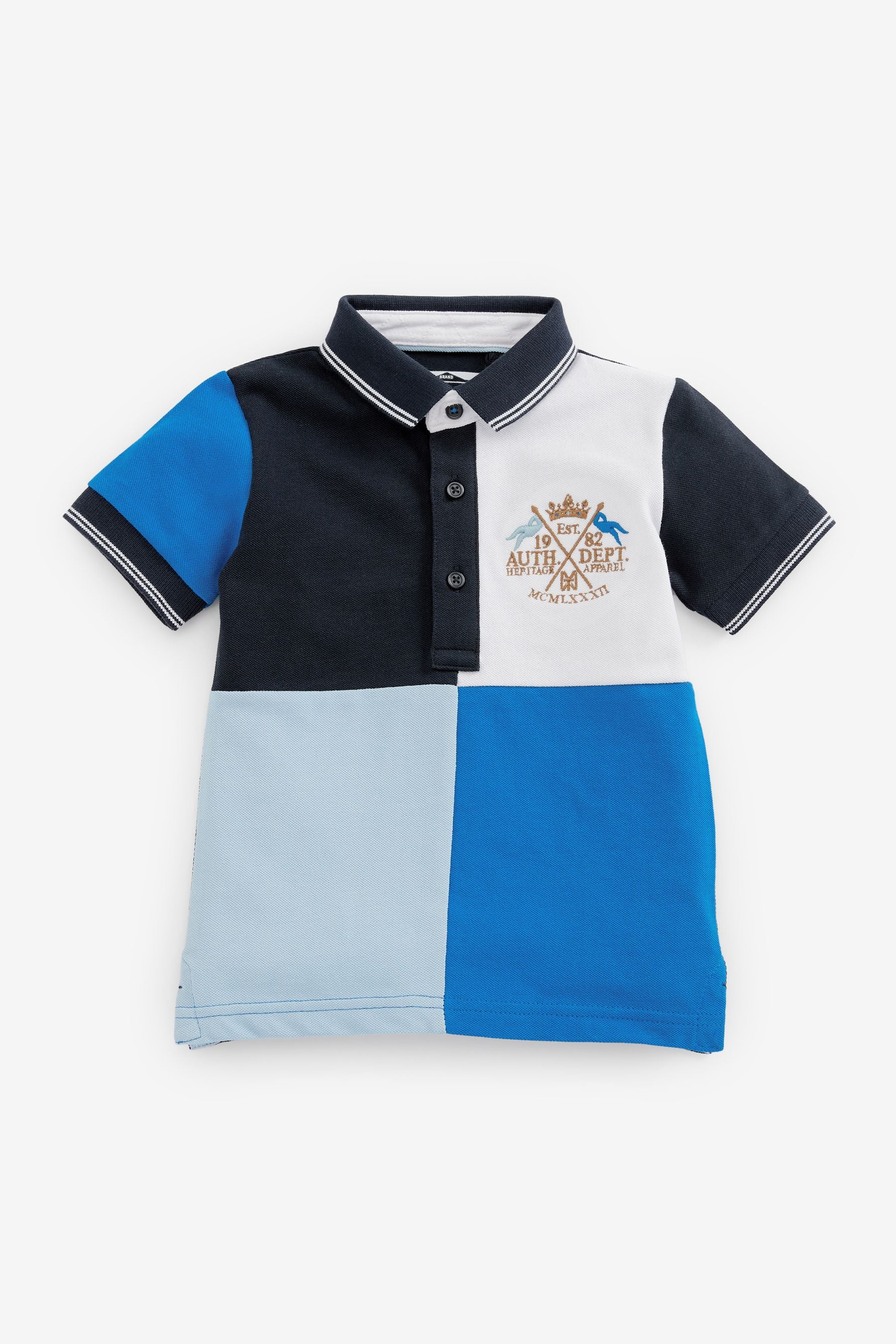 Navy Blue Jersey Pique Colourblock Polo Shirt (3mths-7yrs)