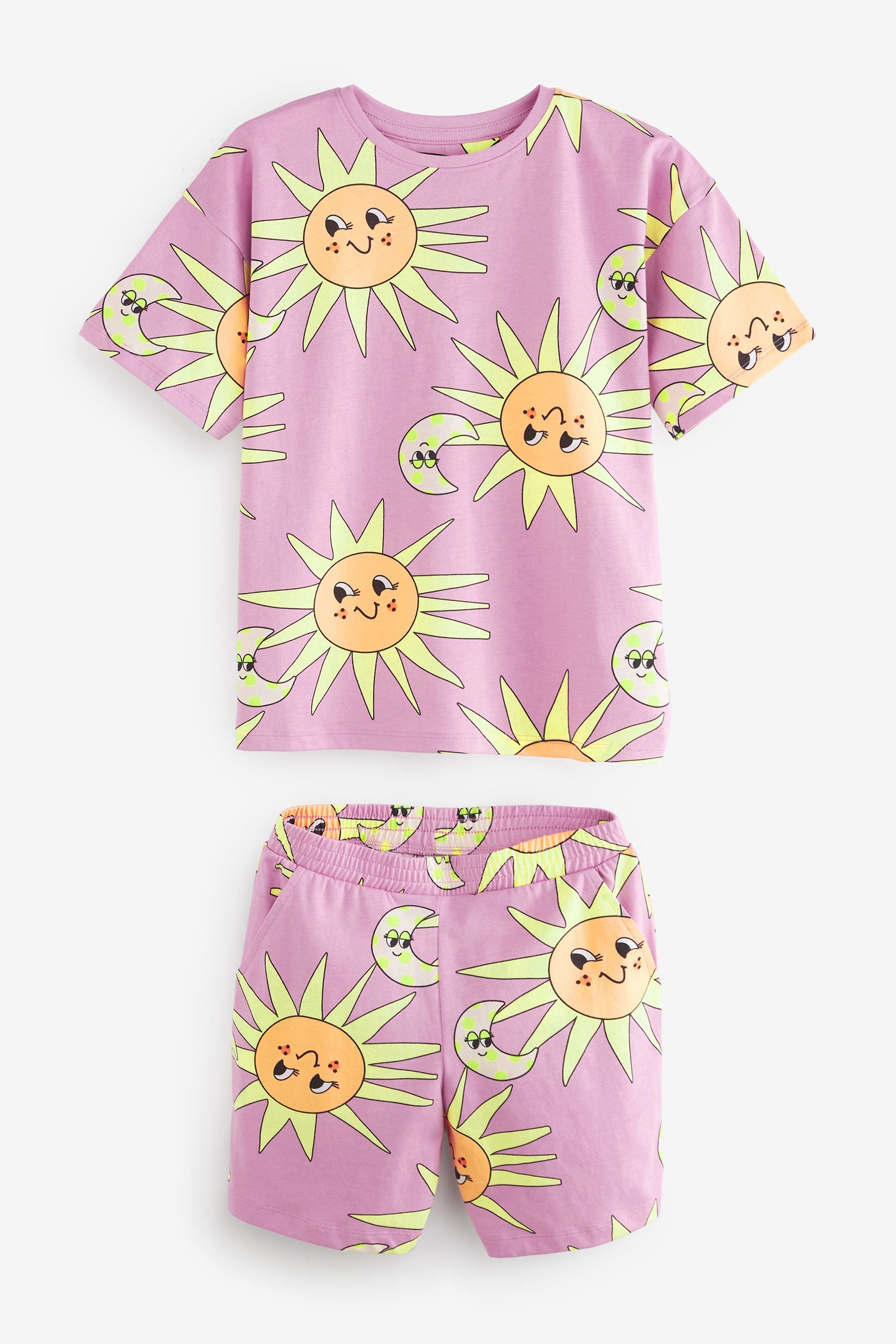 Lilac Purple Sunflower 3 Pack Longline Short Pyjamas (3-16yrs)