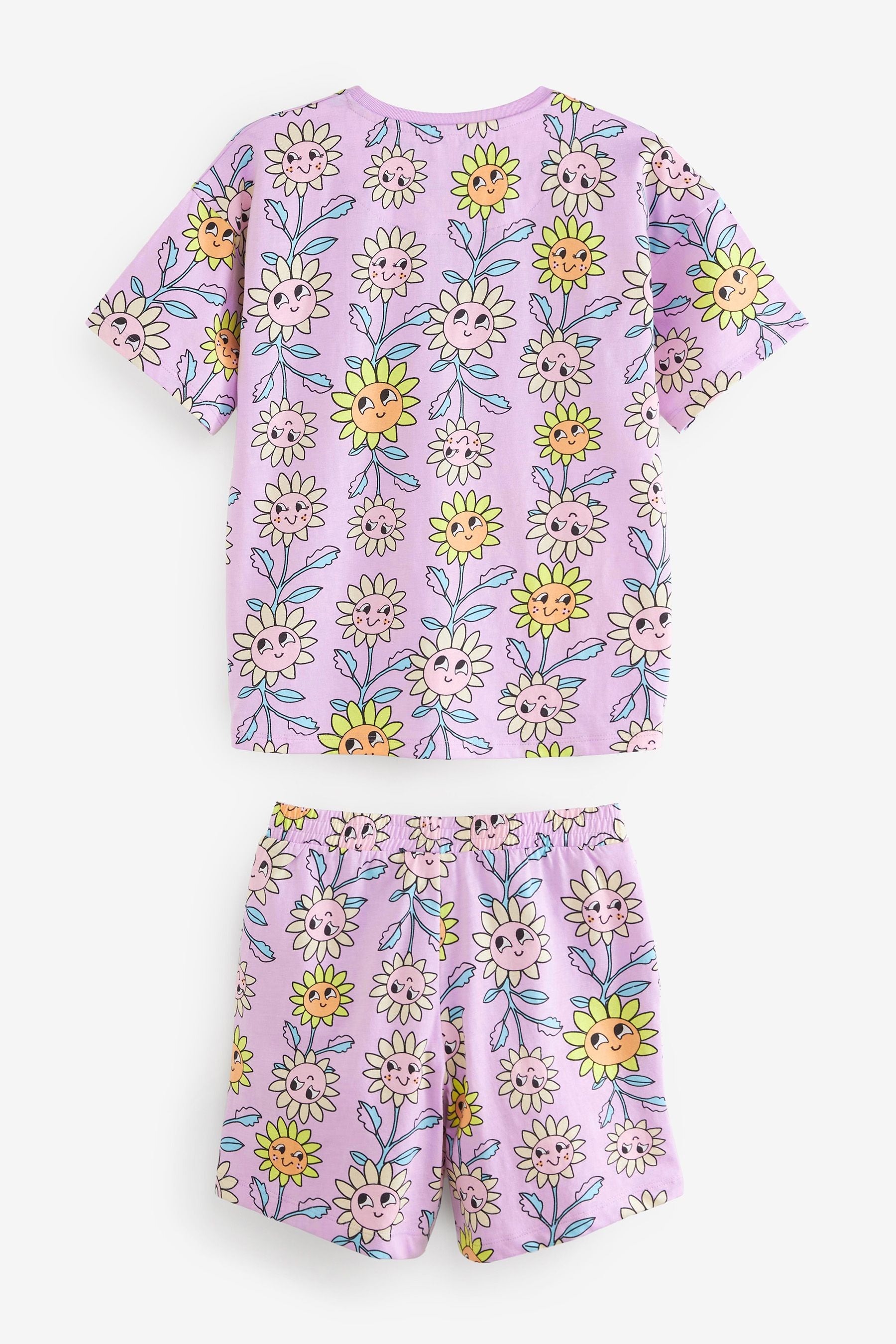 Lilac Purple Sunflower 3 Pack Longline Short Pyjamas (3-16yrs)