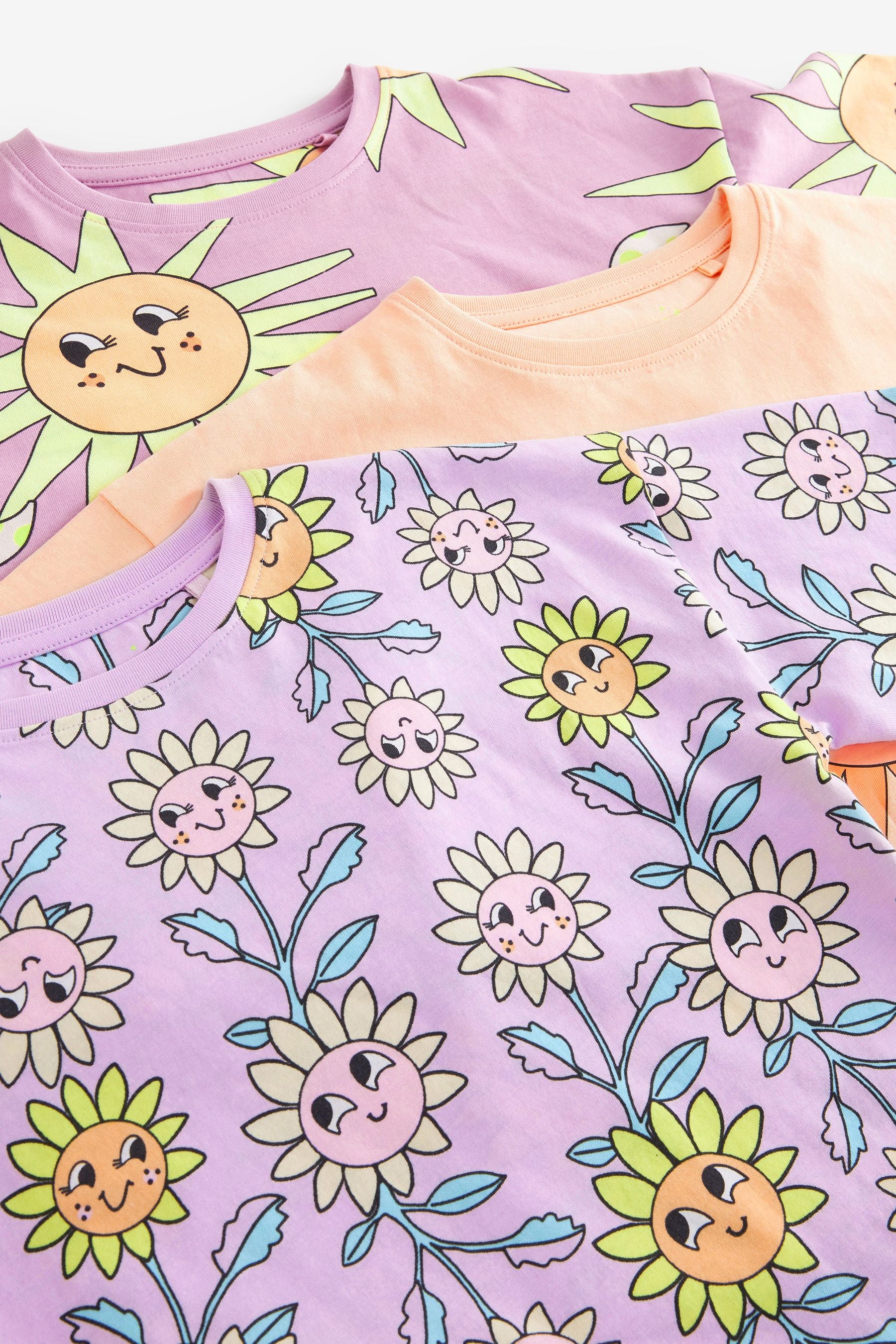 Lilac Purple Sunflower 3 Pack Longline Short Pyjamas (3-16yrs)