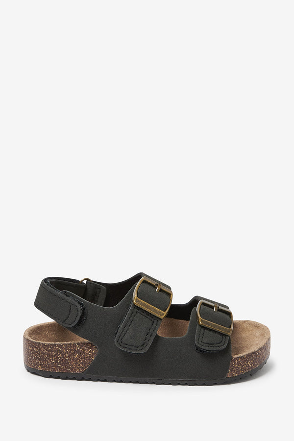 Black Buckle Corkbed Sandals