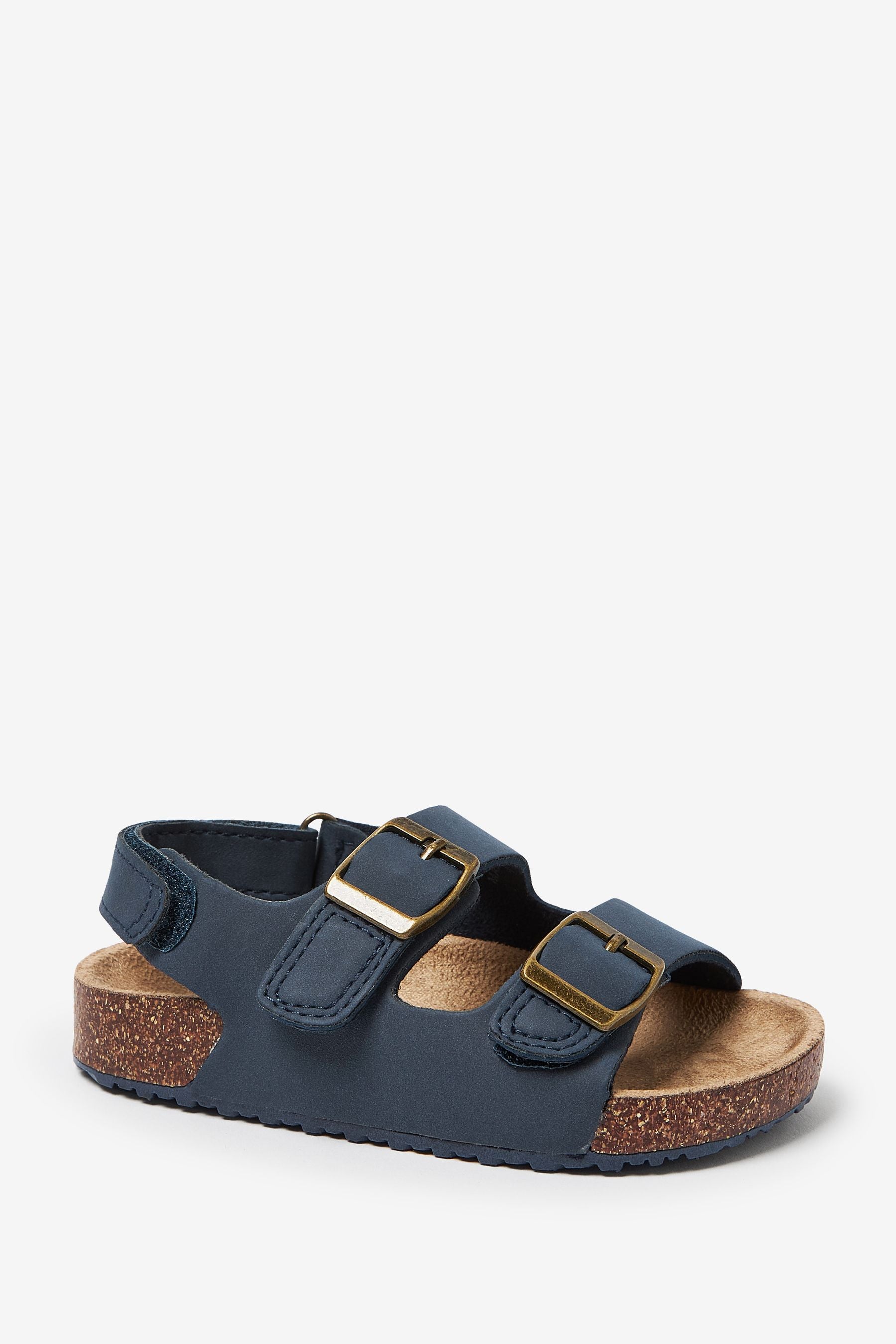 Navy Blue Buckle Corkbed Sandals