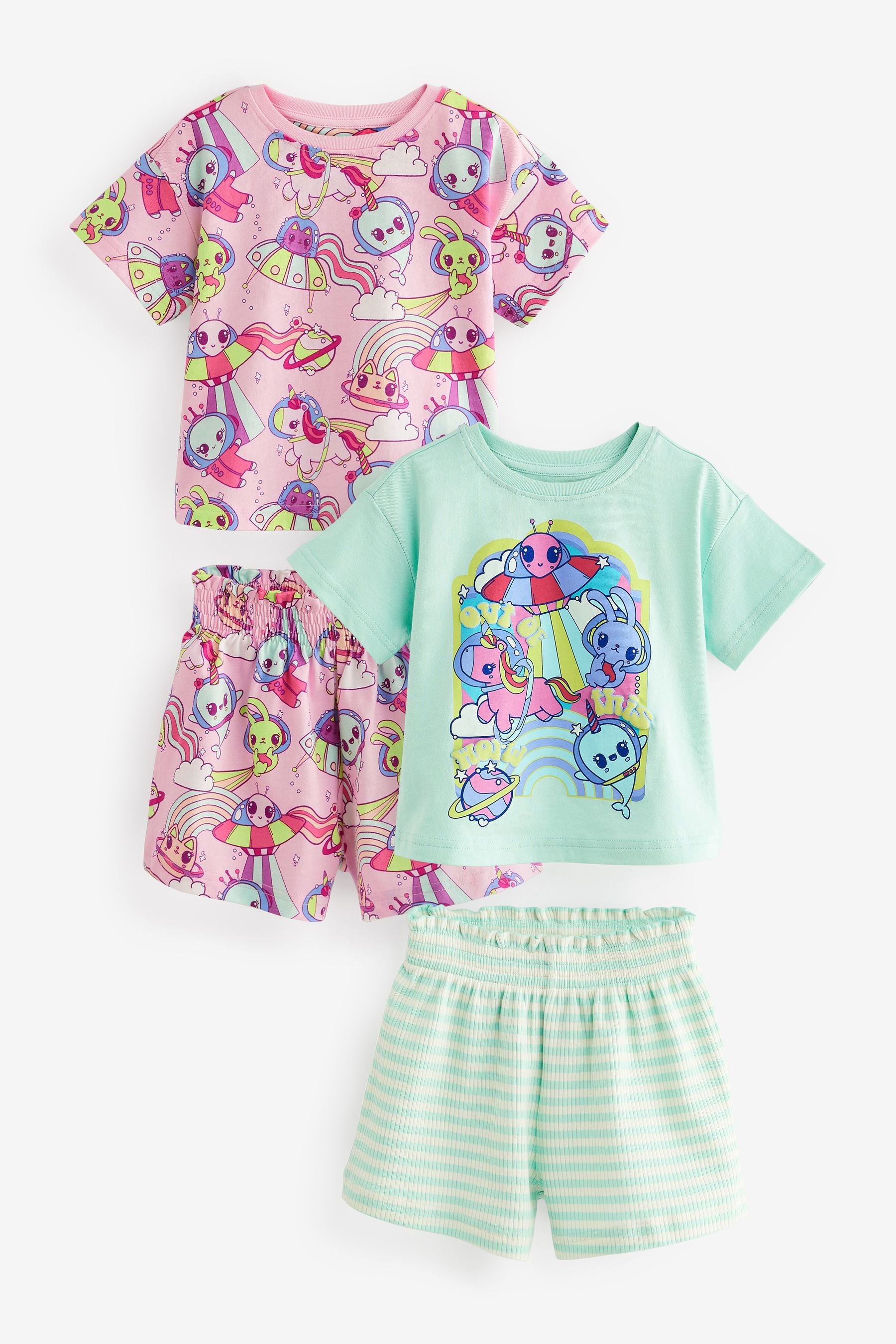 Pink/Green Alien Character Short Pyjamas 2 Pack (9mths-8yrs)