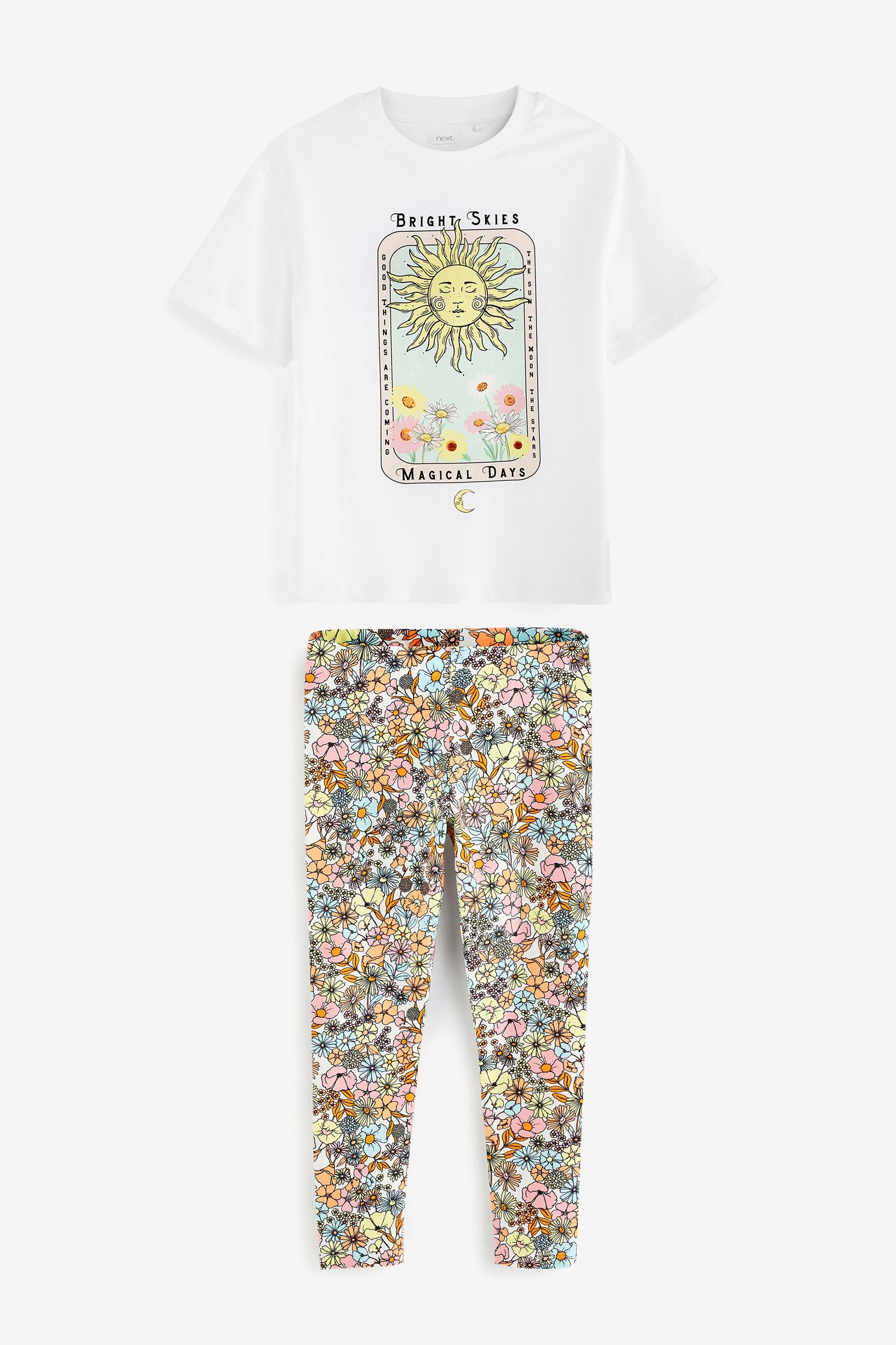 Ecru White Oversized Sun Floral Legging Set (3-16yrs)