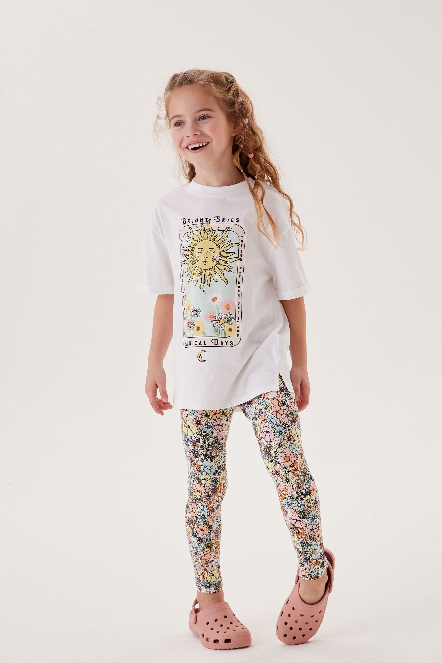 Ecru White Oversized Sun Floral Legging Set (3-16yrs)