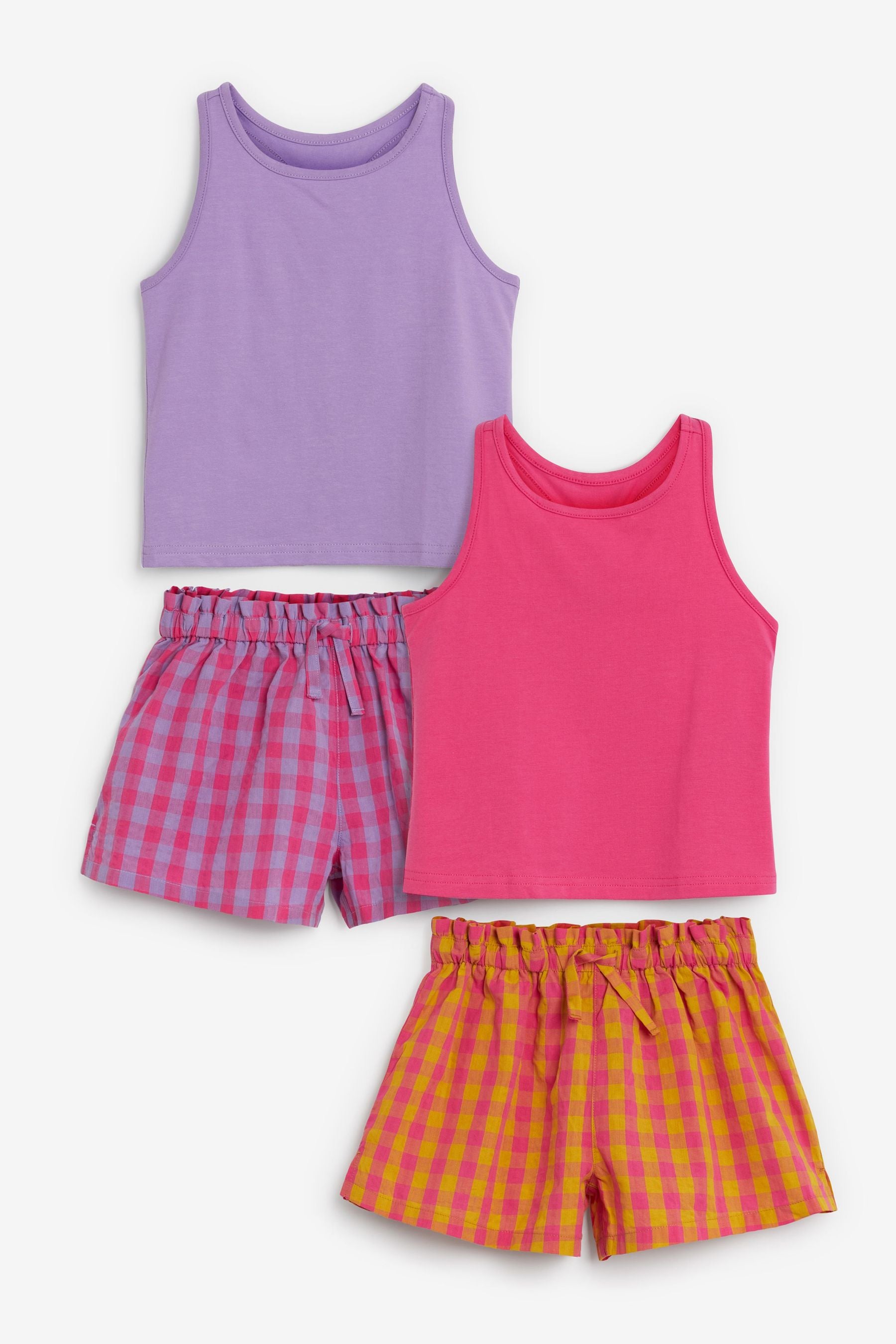 Pink/Purple Gingham 2 Pack Woven Short Pyjamas (3-16yrs)