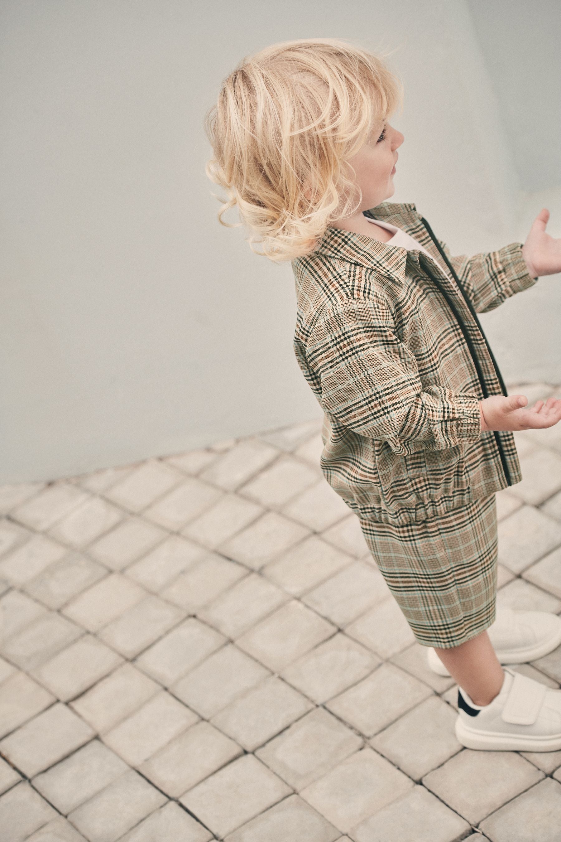 Neutral Check Bomber Jacket and Shorts Set (3mths-9yrs)