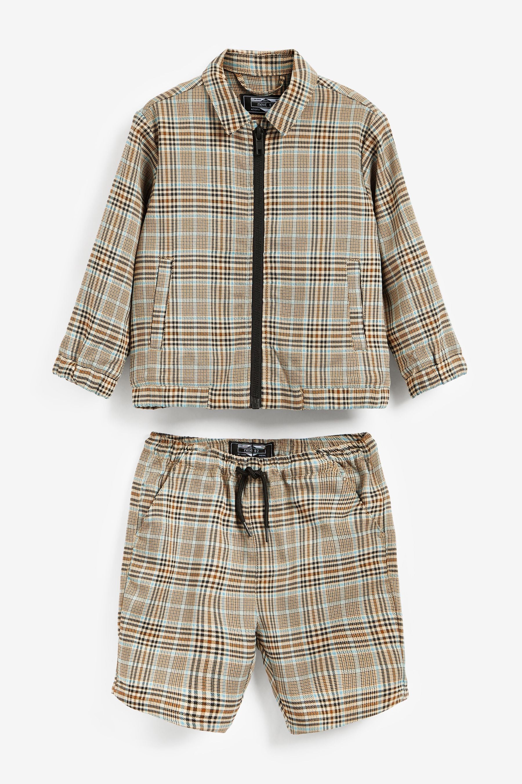 Neutral Check Bomber Jacket and Shorts Set (3mths-9yrs)