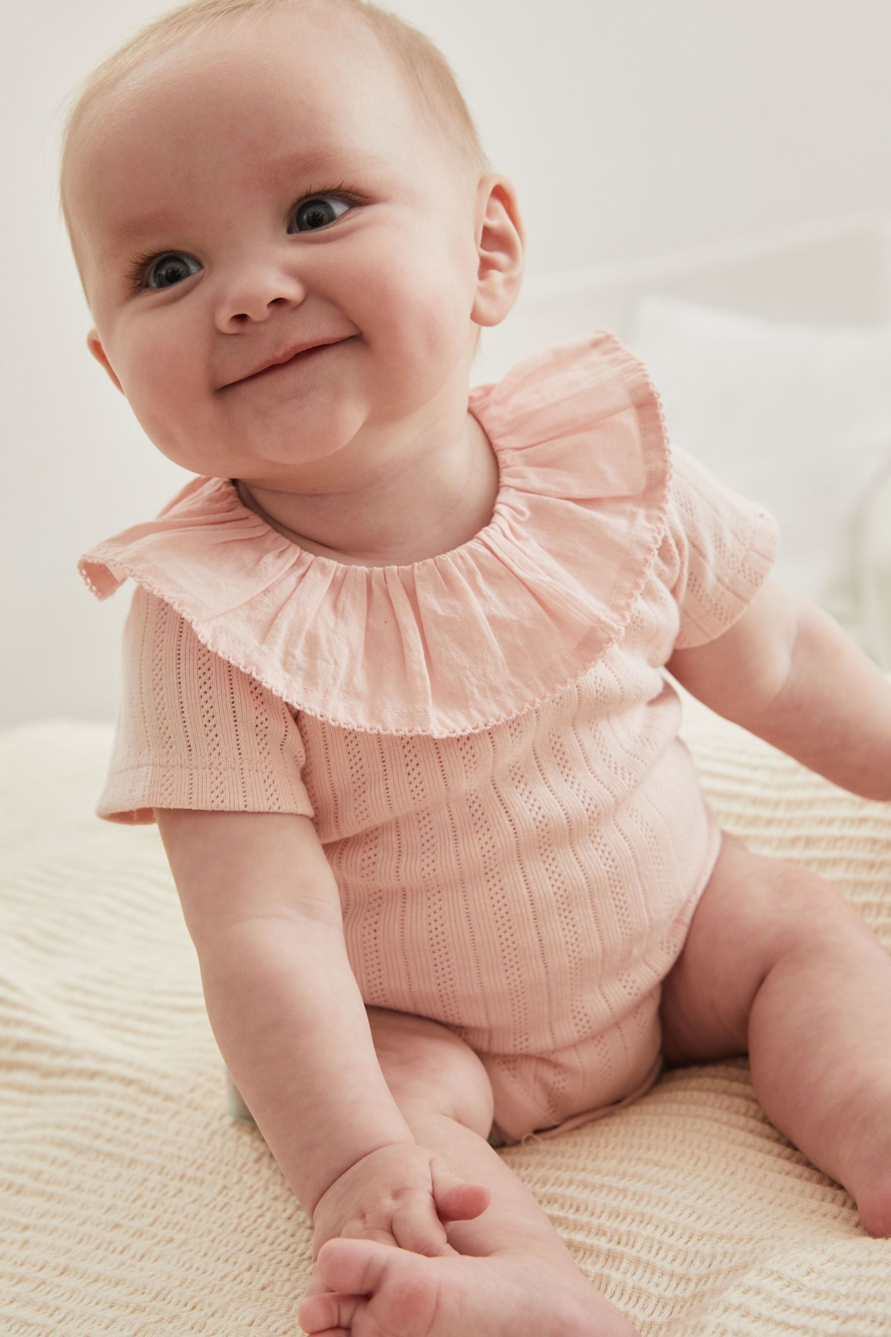 White / Pink 2 Pack Frill Collar Short Sleeved Bodysuits