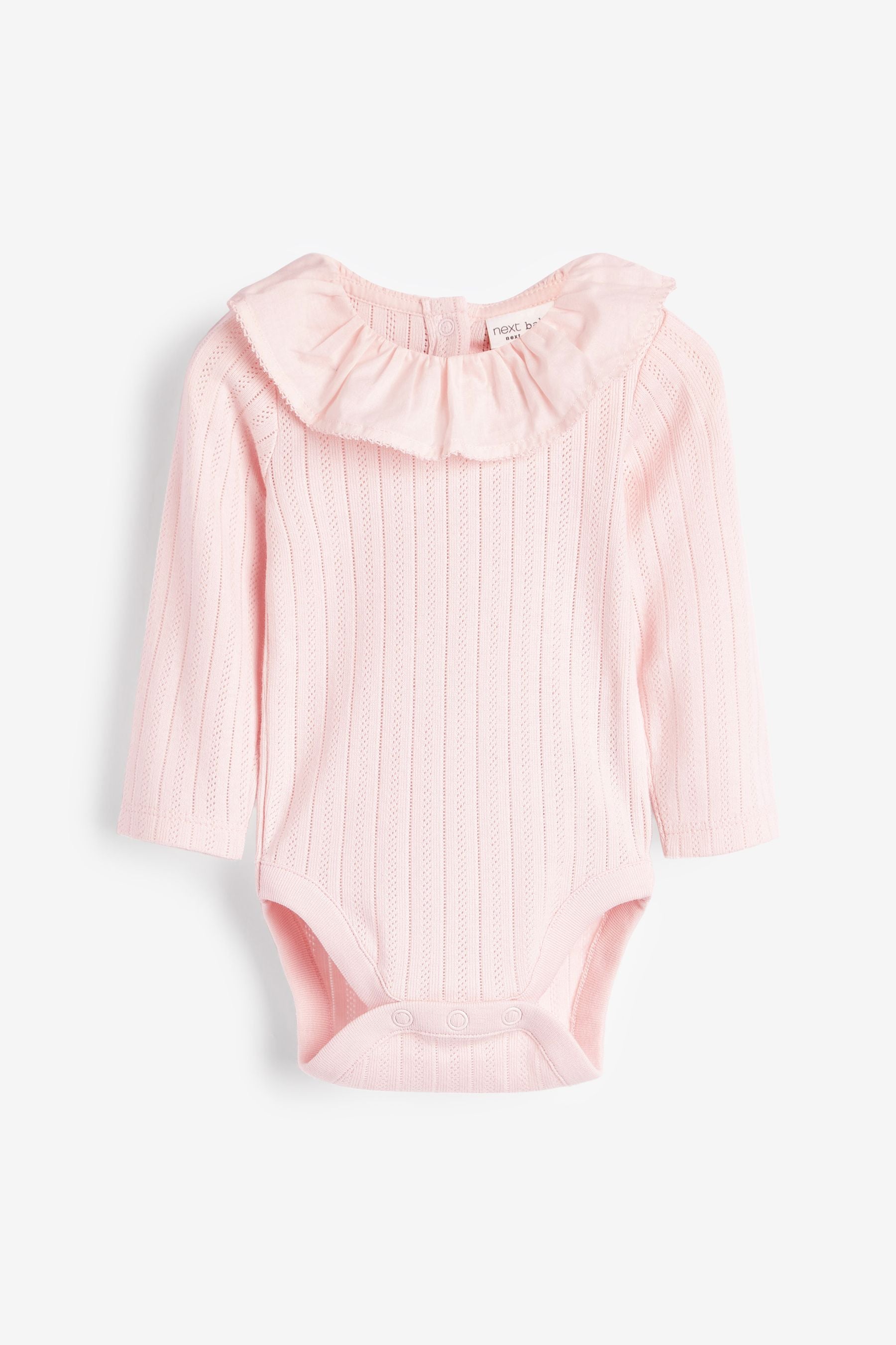 White/Pink Long Sleeved Frill Collar Bodysuits 2 Pack